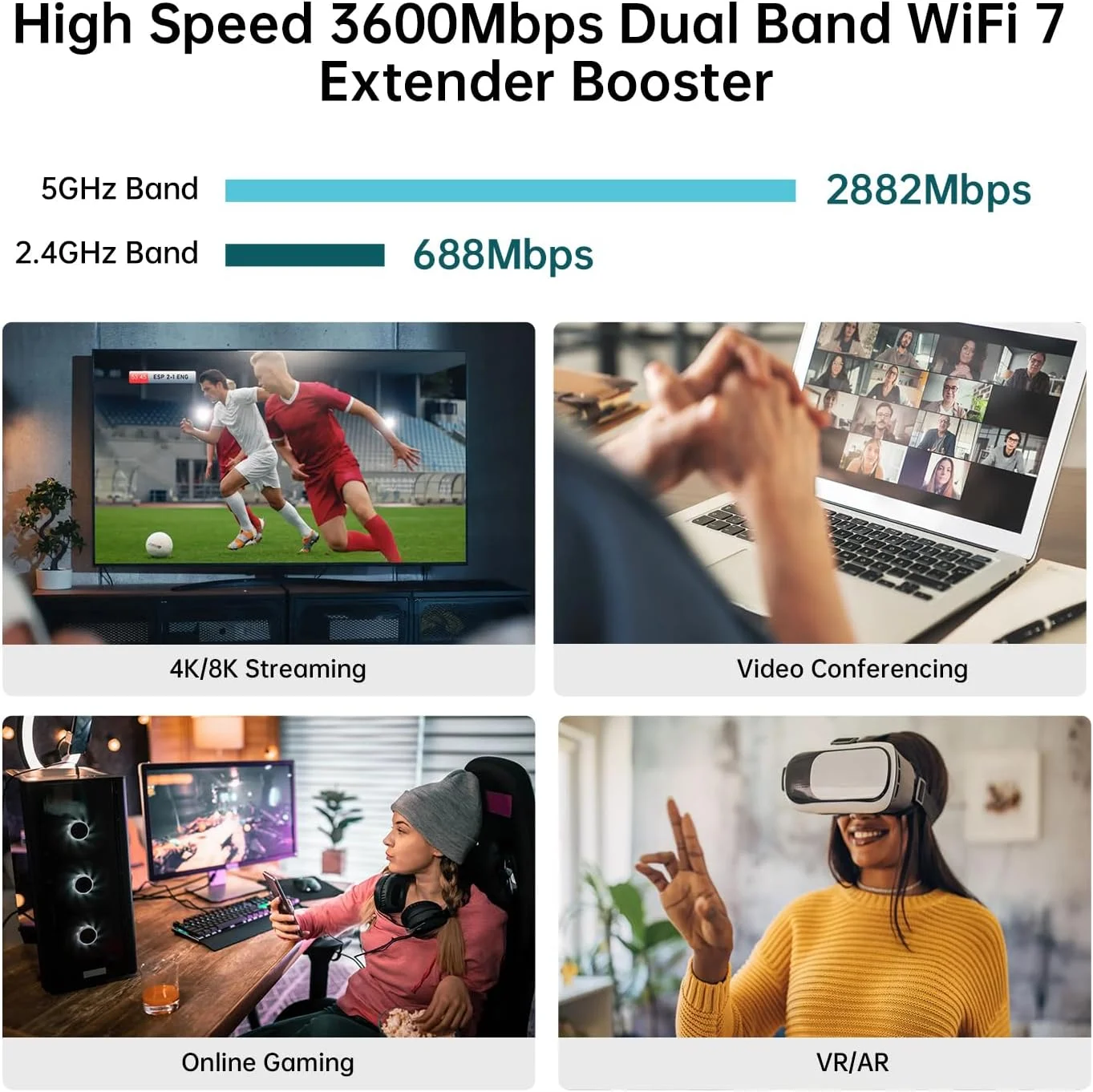 تقویت کننده سیگنال WiFi 7 برای منزل، تقویت کننده اینترنت دو بانده BE3600 با پورت گیگابیتی | از بین بردن نقاط کور برای پوشش کل خانه، نصب آسان WPS