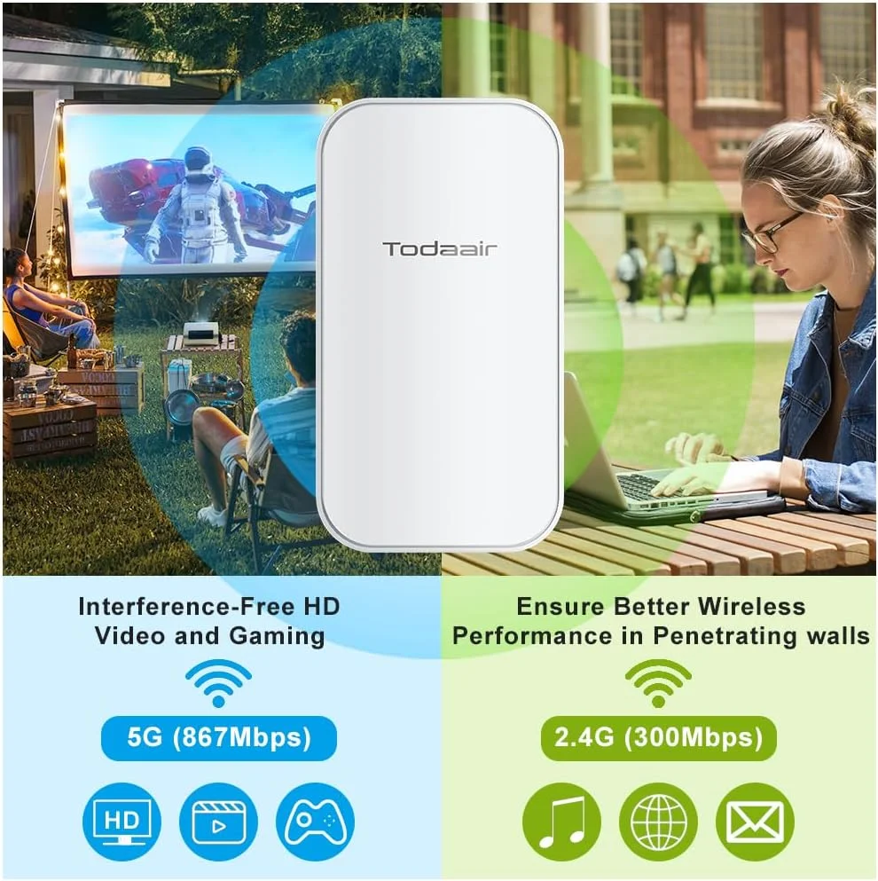 تقویت کننده WiFi فضای باز، تقویت کننده WiFi | نگهبان هوش مصنوعی | حالت تکرار کننده و AP | ضد آب IP65 | تکرار کننده WiFi دو بانده تا 1200 مگابیت در ثانیه | پوشش حداقل تا 320 متر مربع و 30 دستگاه تقویت کننده WiFi فضای باز، تقویت کننده WiFi | نگهبان هوش مصنوعی | حالت تکرار کننده و AP | ضد آب IP65 | تکرار کننده WiFi دو بانده تا 1200 مگابیت در ثانیه | پوشش حداقل تا 320 متر مربع و 30 دستگاه