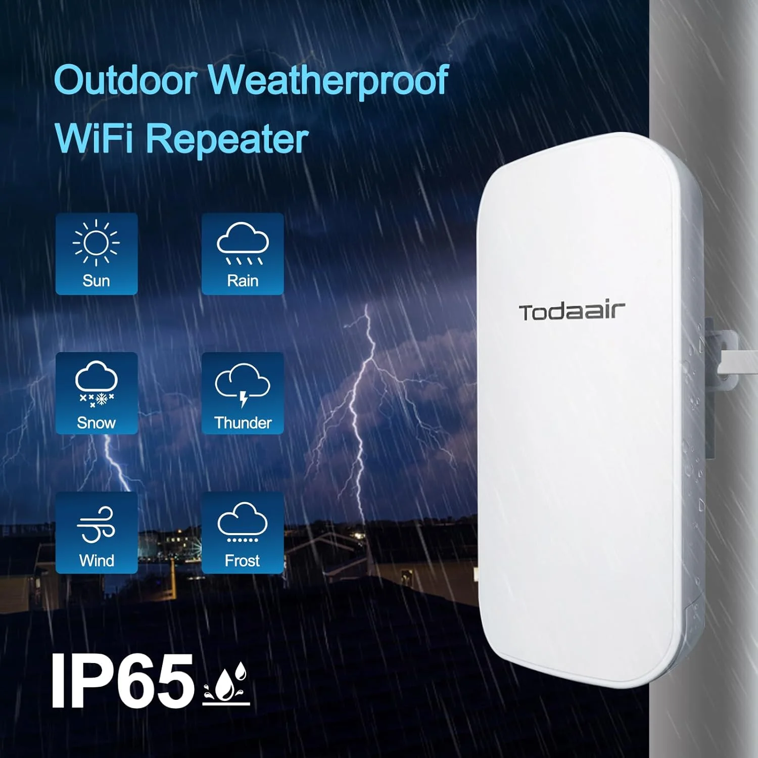 تقویت کننده وای فای بیرونی 2025 پرو｜تقویت کننده وای فای｜مقاوم در برابر آب و هوا IP65｜AC1200Mbps｜نگهبان هوش مصنوعی｜پوشش حداقل 320 متر مربع و 30 دستگاه｜پشتیبانی از پورت اترنت｜تکرار کننده سیگنال وای فای برای مزرعه، حیاط.