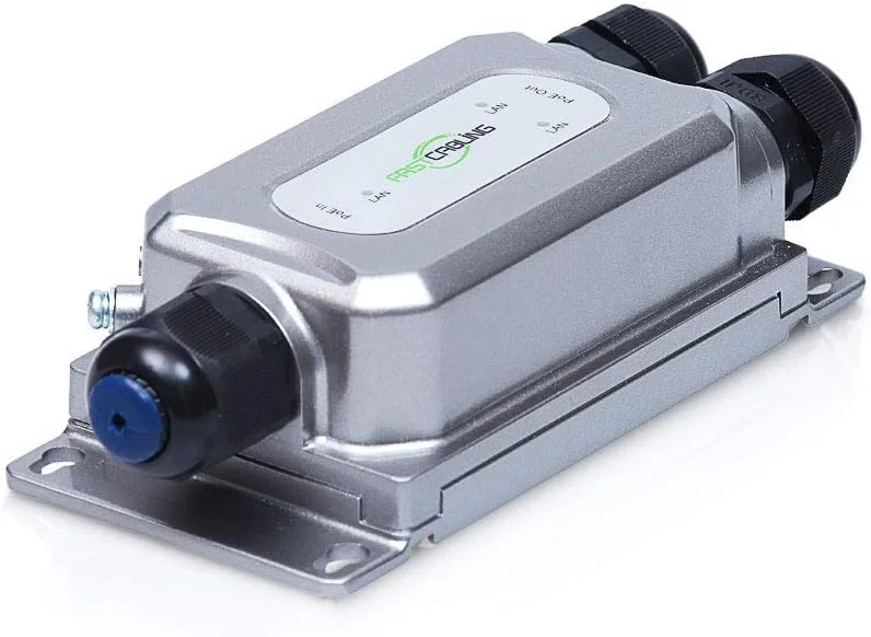 تکرار کننده PoE صنعتی فضای باز ASTCABLING، 2 پورت، 100 متر، ضد آب IP67، دفن مستقیم، گیگابیت اترنت، RJ45 نر، ایده آل برای دوربین های IP و تلفن ها