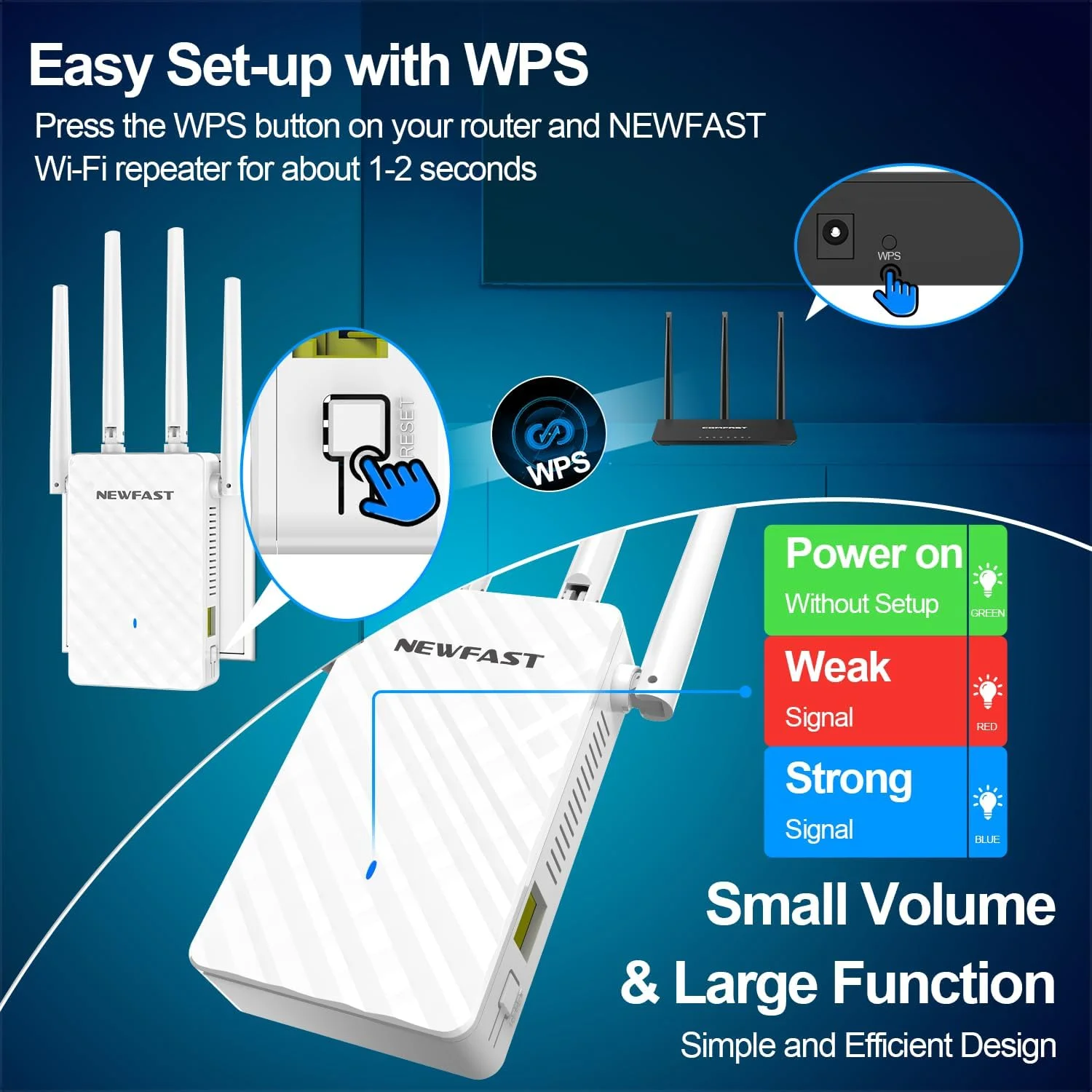 تقویت کننده سیگنال وای فای NEWFAST 2025 مدل RE516، توسعه دهنده محدوده وای فای، تکرار کننده بی سیم برای پوشش تا 910 متر مربع و پشتیبانی از 35 دستگاه، پشتیبانی از راه اندازی آسان WPS