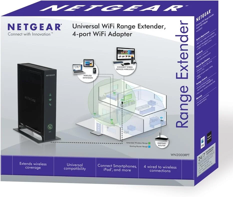 تقویت کننده محدوده وای فای NETGEAR N300 - نسخه رومیزی با 4 پورت (WN2000RPT) تقویت کننده محدوده وای فای NETGEAR N300 - نسخه رومیزی با 4 پورت (WN2000RPT)