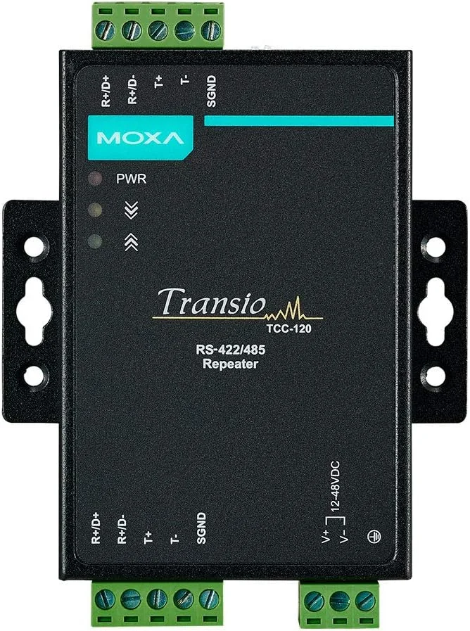 تکرار کننده RS-422/485 مدل MOXA TCC-120 قابل نصب روی ریل DIN با محافظت در برابر نوسانات برق (16 KV ESD)