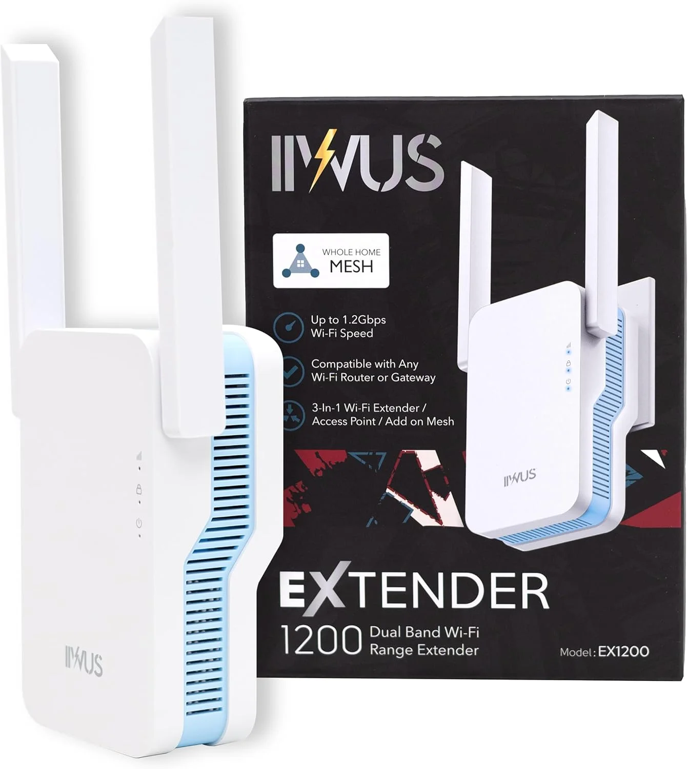 تقویت کننده وای فای AC1200، سیستم وای فای مش، تقویت کننده وای فای مش قدرتمند با پورت اترنت، توسعه دهنده محدوده دو بانده، تقویت کننده وای فای + نقطه دسترسی