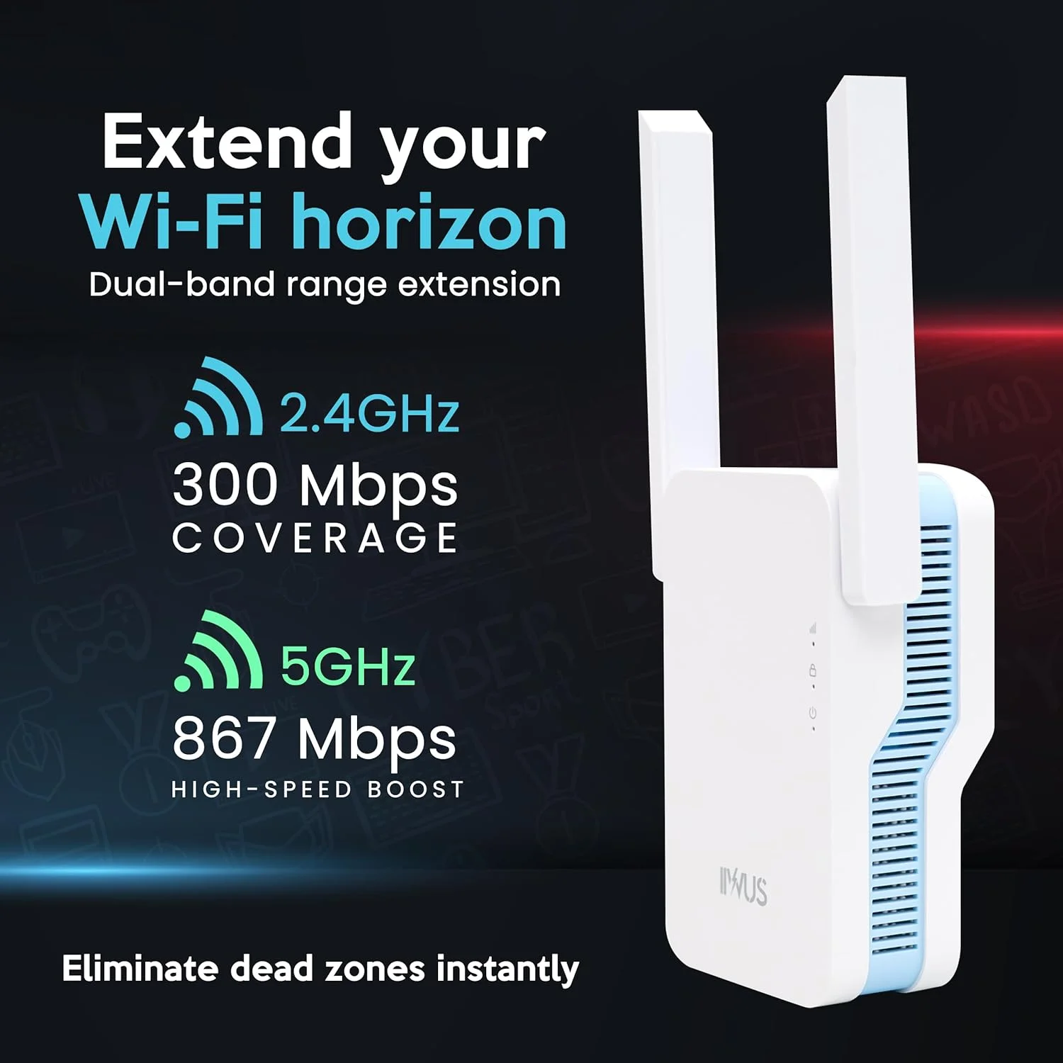 تقویت کننده وای فای AC1200، سیستم وای فای مش، تقویت کننده وای فای مش قدرتمند با پورت اترنت، توسعه دهنده محدوده دو بانده، تقویت کننده وای فای + نقطه دسترسی