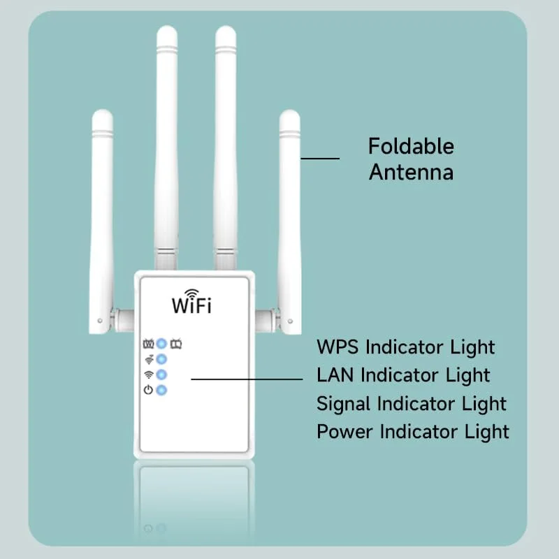 تقویت کننده WiFi، توسعه دهنده WiFi با سرعت 1200 مگابیت بر ثانیه (AC1200)، تقویت کننده سیگنال دو بانده برای 465 متر مربع و 68 دستگاه، دارای 4 آنتن خارجی بزرگ، 2 پورت RJ45، تقویت کننده محدوده WiFi، نصب آسان با یک ضربه