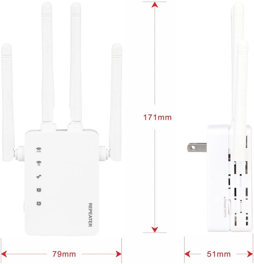 تقویت کننده سیگنال وای فای، تکرار کننده وای فای دو بانده 2.4G/5.8G پوشش دهنده تا 900 متر مربع و 50 دستگاه، توسعه دهنده محدوده وای فای بی سیم با پورت اترنت برای تقویت سیگنال اینترنت برای خانه (WD-R1206U)
