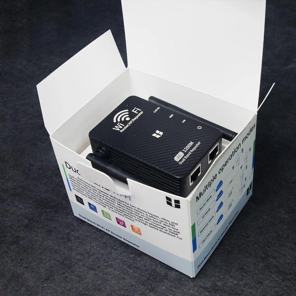 تقویت کننده WiFi دو بانده 1200M با 4 آنتن، طراحی فیبر کربنی، مشکی