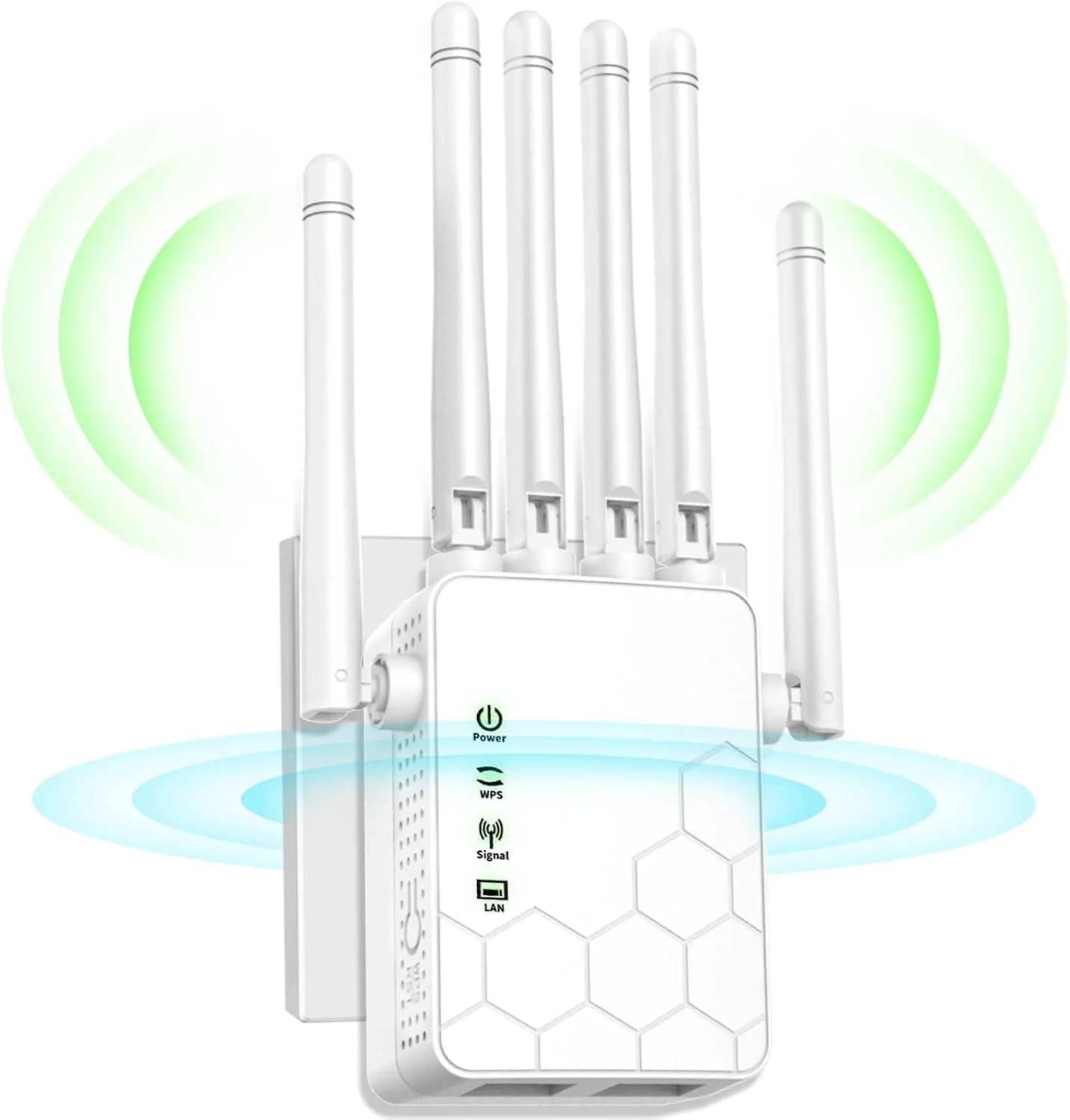 تقویت کننده سیگنال توسعه دهنده WiFi برای خانه برد بلند تا 1020 متر مربع برای 35+ دستگاه، توسعه دهنده اینترنت تقویت کننده WiFi، توسعه دهنده WiFi برد بلند، با 6 آنتن پوشش کامل 360 درجه پورت اترنت (سفید)
