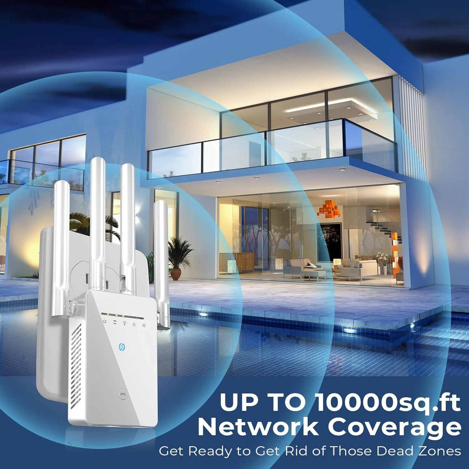 تقویت کننده WiFi، توسعه دهنده WiFi برد بلند برای خانه، تکرار کننده WiFi بی سیم سریعتر با پورت اترنت، پوشش گسترده تر تا 10 هزار فوت مربع، راه اندازی با 1 ضربه