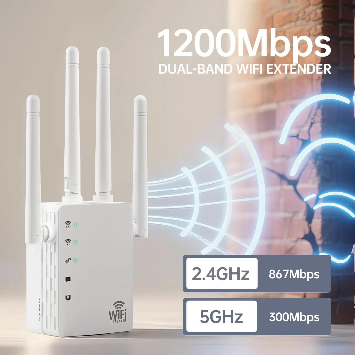 تقویت کننده WiFi، تقویت کننده سیگنال WiFi - تکرار کننده WiFi با پوشش 12880 فوت مربع 105 دستگاه، با سرعت 1200 مگابیت در ثانیه دو بانده 2.4G و 5G، راه اندازی 1 لمسی، پشتیبانی از پورت اترنت، سرعت بالاتر