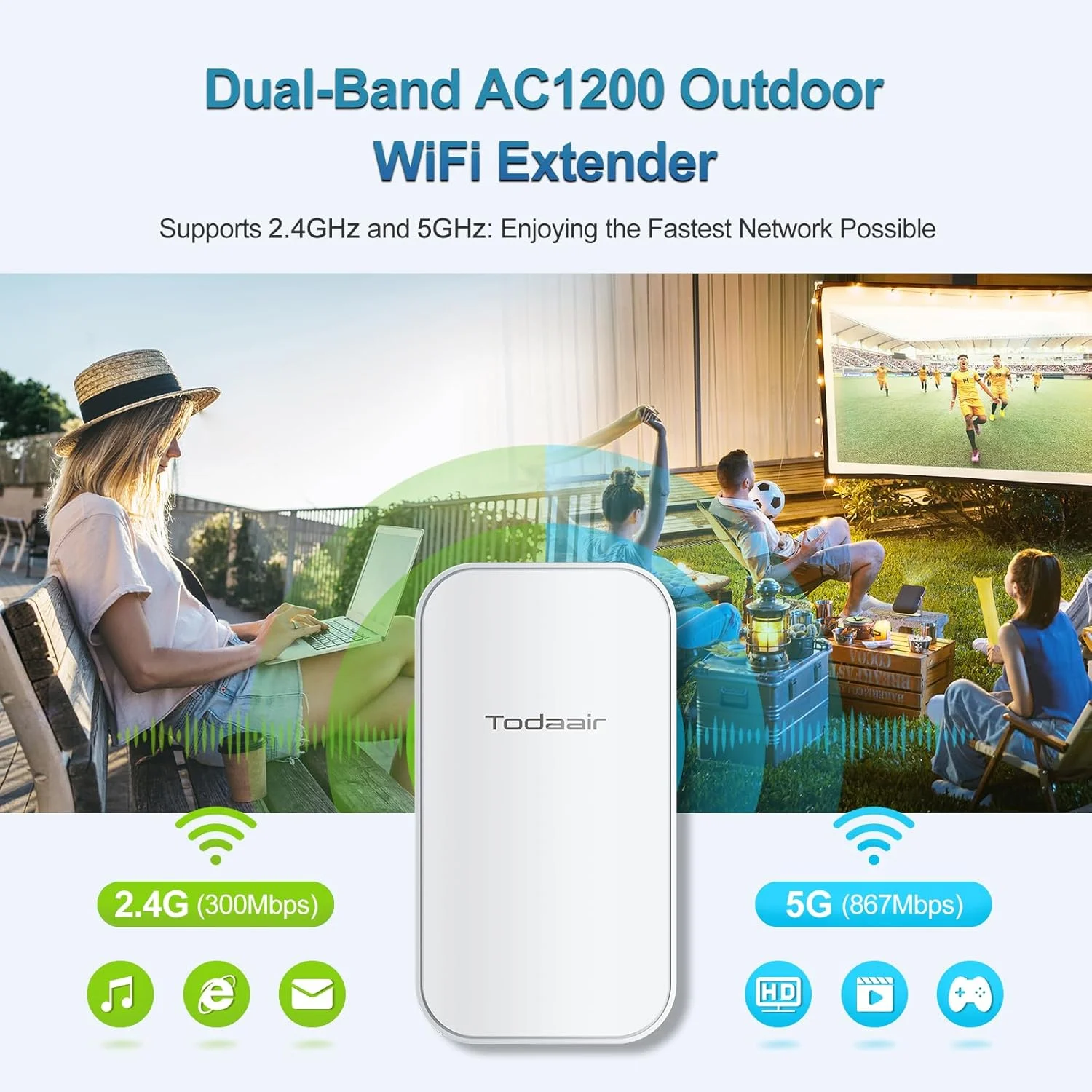 تقویت کننده وای فای بیرونی جدید 2025، ضد آب IP65، تقویت کننده وای فای و تقویت کننده سیگنال، توسعه دهنده وای فای بیرونی برای مزرعه، حیاط، کارخانه، کمپینگ