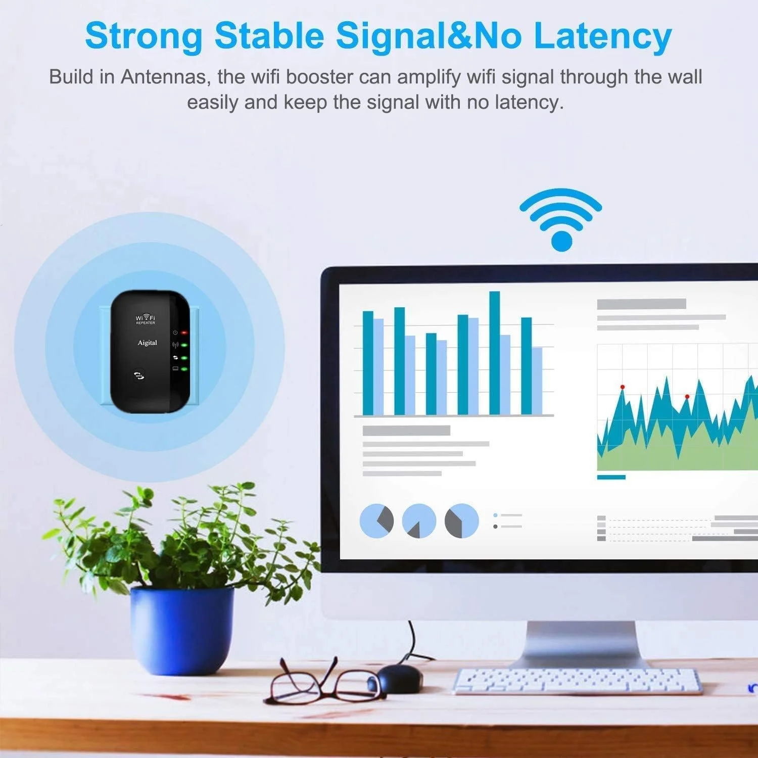 تقویت کننده محدوده وای فای 300 مگابیت بر ثانیه، تکرار کننده بی سیم، تقویت کننده فوق العاده سیگنال 2.4 گیگاهرتز با حالت تکرار کننده/نقطه دسترسی | راه اندازی با یک دکمه | دکمه WPS | آنتن داخلی | پورت LAN سازگار با هر روتر