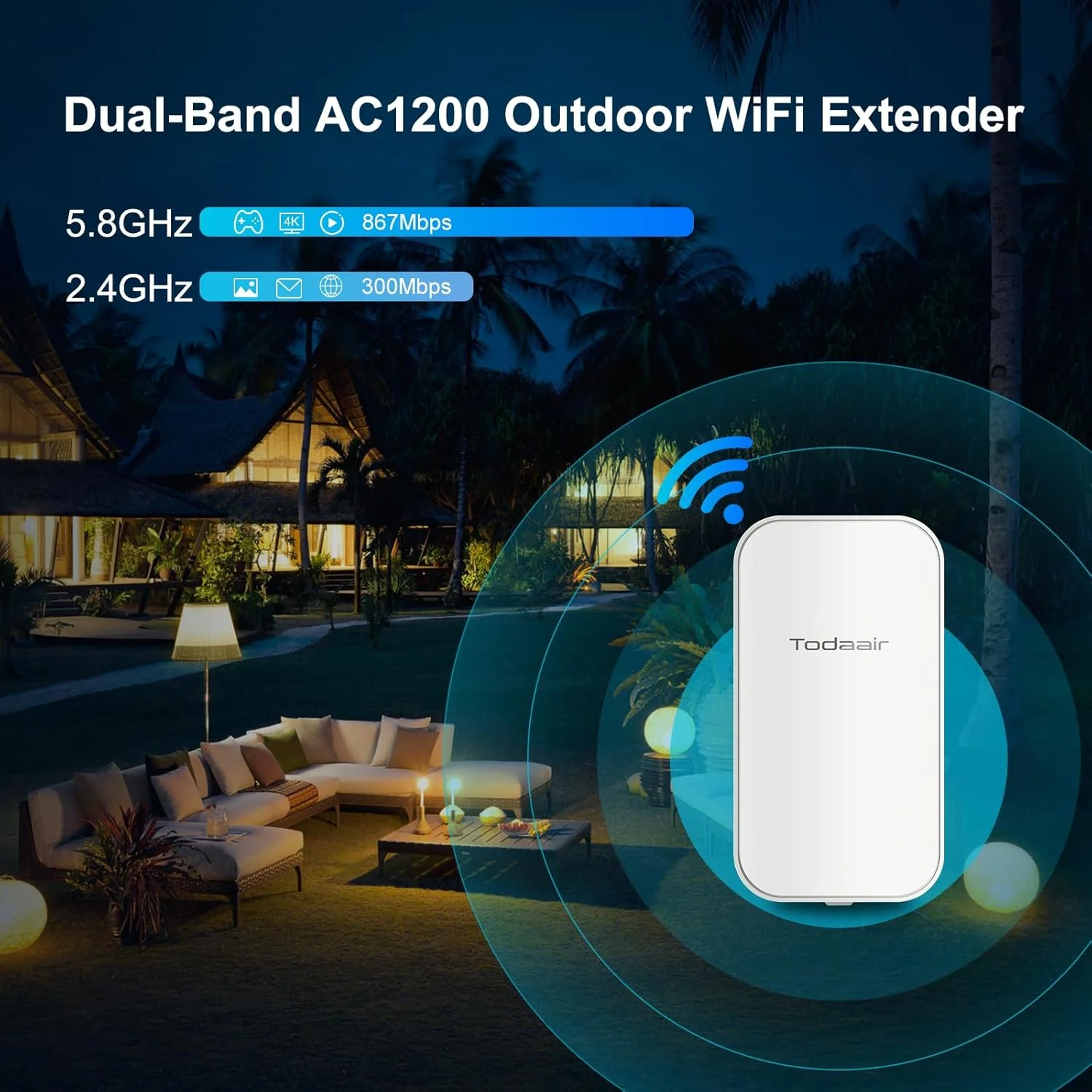 تقویت کننده وای فای بیرونی 2025، تقویت کننده سیگنال، ضد آب IP65، 12 ولت DC، توسعه دهنده وای فای بیرونی برای مزرعه، حیاط، کارخانه