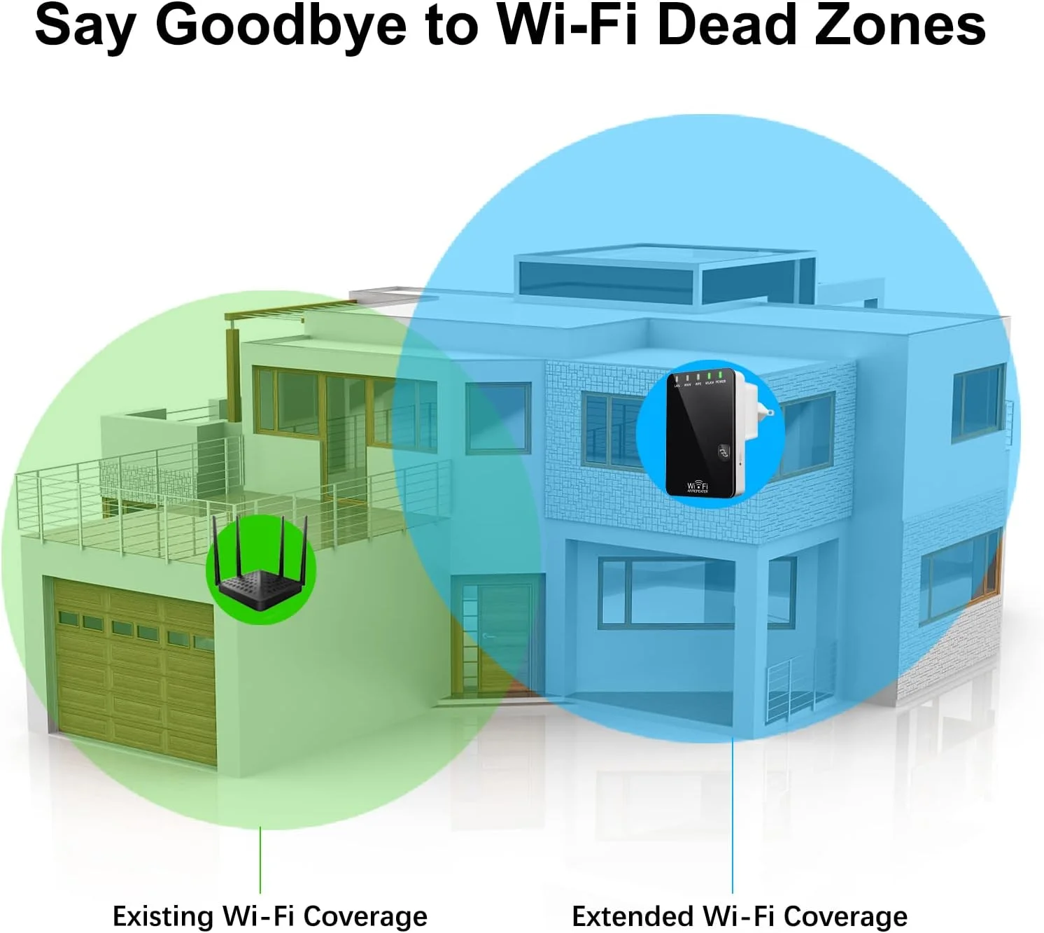تقویت کننده سیگنال وای فای 300 مگابیت بر ثانیه، پوشش تا 4500 فوت مربع و 45 دستگاه، تقویت کننده اینترنت تکرار کننده وای فای با پورت اترنت و دکمه WPS، پشتیبانی از حالت AP/Repeater - 802.11B/G/N