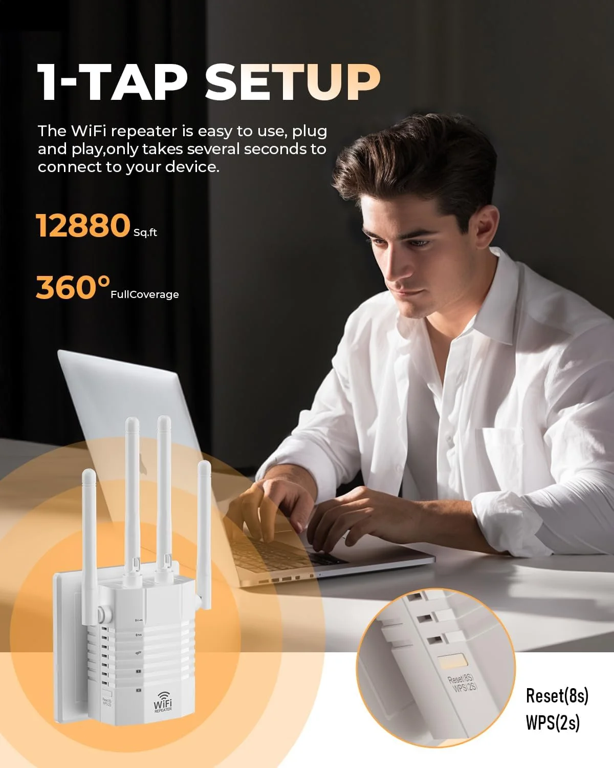 تقویت کننده سیگنال وای فای، پشتیبانی از 105 دستگاه، تقویت کننده سیگنال خانگی 1.2 گیگابیت بر ثانیه، دو بانده 5 گیگاهرتز/2.4 گیگاهرتز، پوشش دهی تا 1200 متر مربع، سازگار با EasyMesh، دارای یک پورت اترنت