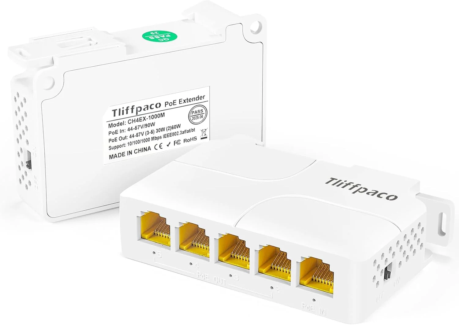 توسعه دهنده/سوئیچ گیگابیتی PoE، اسپلیتر تکرار کننده 5 پورت PoE، ورودی 90 واتی با خروجی 30-60 واتی، 1000 مگابیت بر ثانیه، IEEE 802.3af/at/bt برای دوربین های IP/PTZ در سیستم های امنیتی، تلفن های IP و شبکه های AP