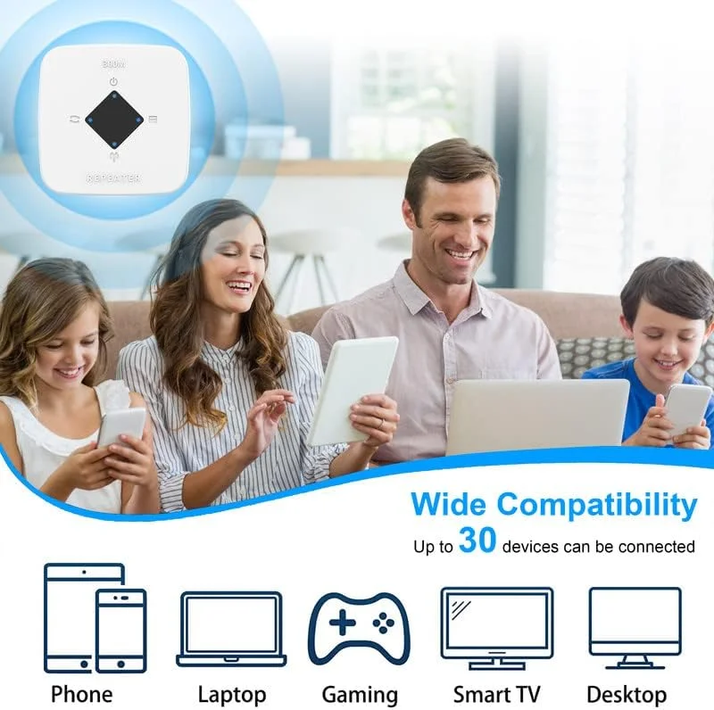 تقویت کننده محدوده سیگنال وای فای، پوشش تا 4500 فوت مربع و 30 دستگاه برای خانه، تکرار کننده وای فای، تقویت کننده وای فای اینترنت بی سیم با پورت اترنت و نقطه دسترسی