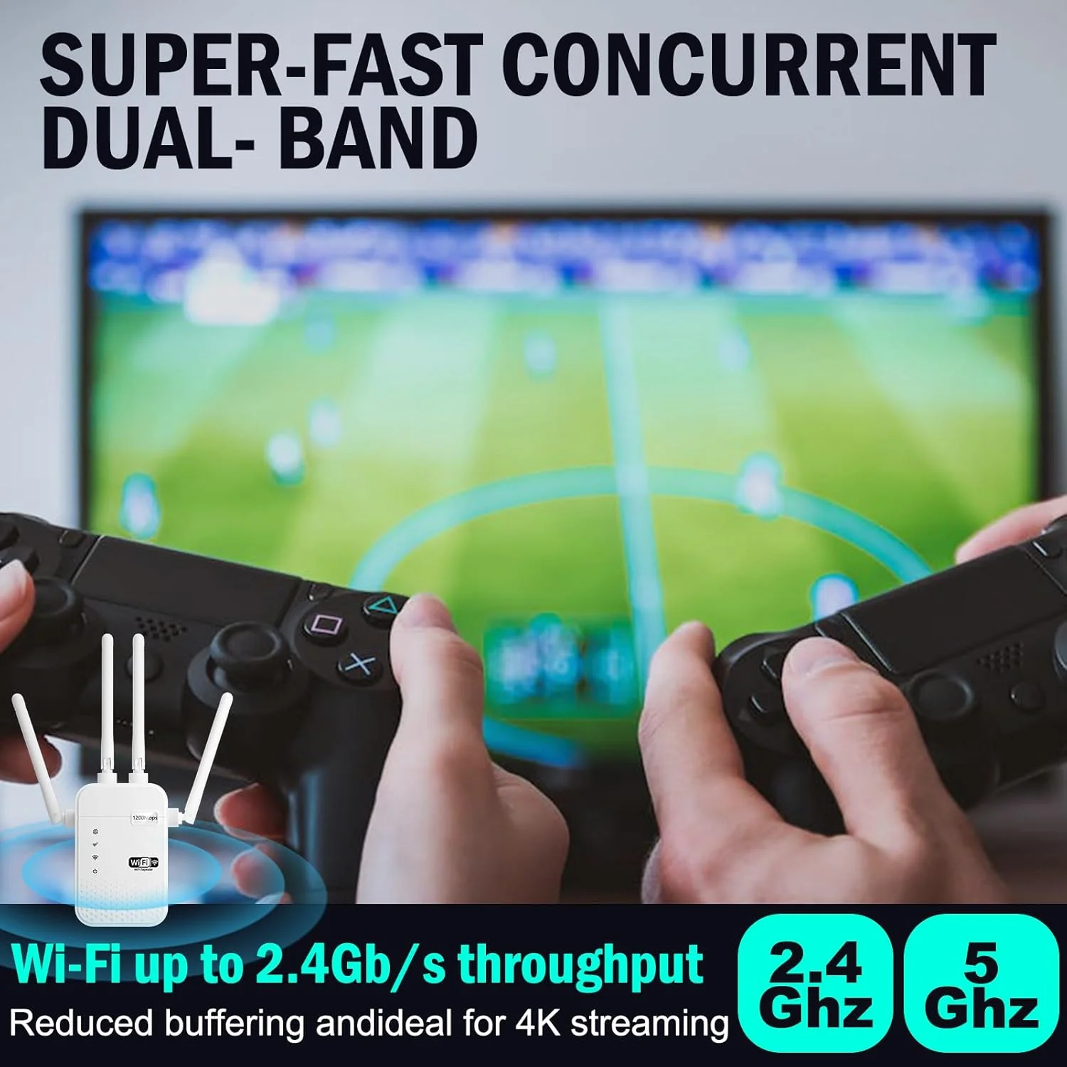 تقویت کننده سیگنال وای فای 2024 برای پوشش دهی تا 12805 فوت مربع، دو بانده 5 گیگاهرتز/2.4 گیگاهرتز، سیگنال وای فای قوی، نفوذپذیری بالا، 100 دستگاه، 4 حالت، آنتن ها پوشش 360 درجه کامل با پورت اترنت