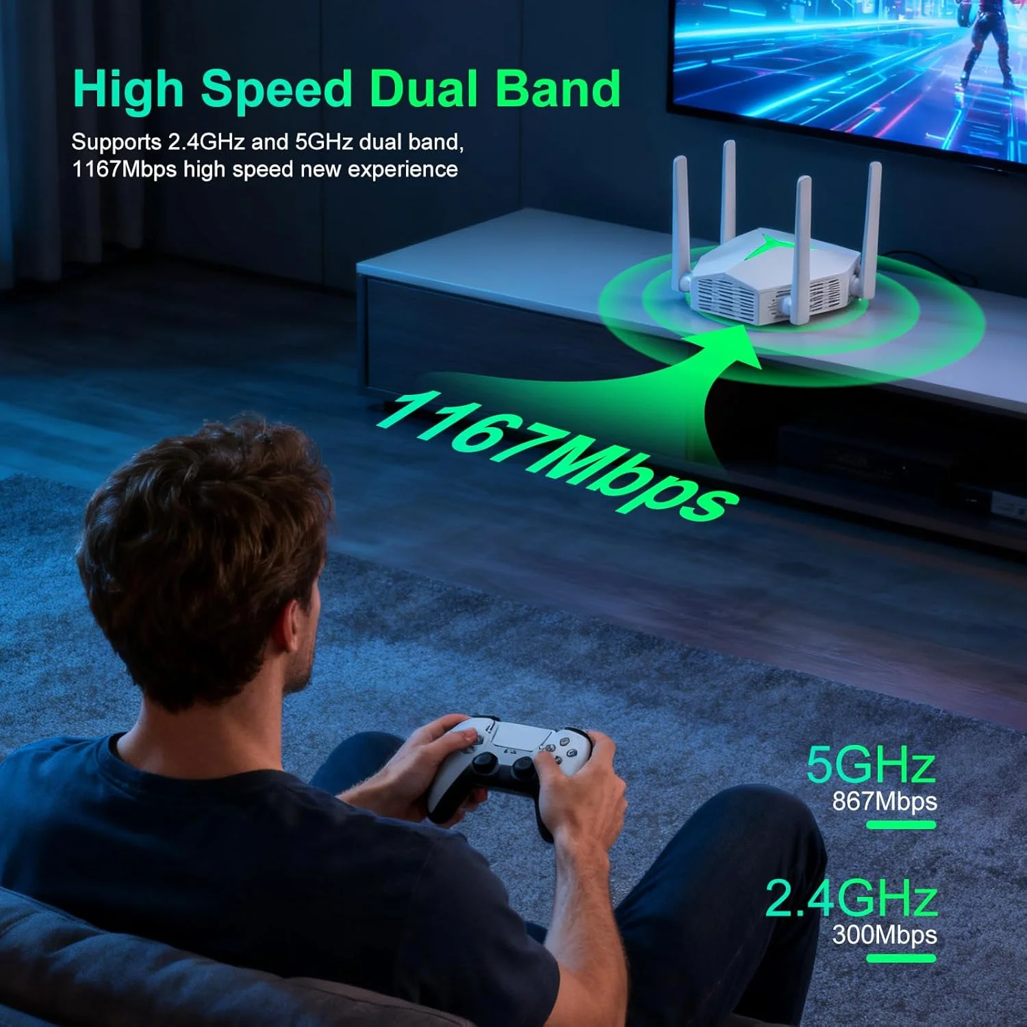 تقویت کننده وای فای AC1200 مدل 2025، تکرار کننده وای فای دو بانده 5 گیگاهرتز/2.4 گیگاهرتز USB با 3 حالت و 2 پورت اترنت، پوشش تا 12000 فوت مربع، تقویت کننده سیگنال اینترنت EX004 برای کل خانه، پلاگین و پخش (سفید)