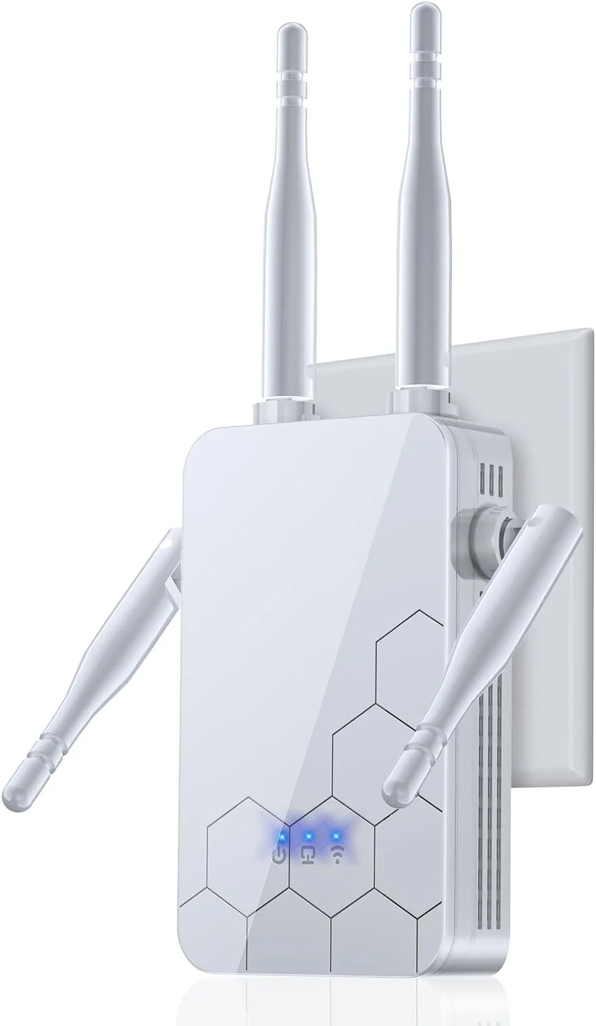 تقویت کننده سیگنال وای فای 2025 برای منزل، تکرار کننده بی سیم اینترنت، تقویت کننده وای فای با پورت اترنت، سازگار با اکثر دستگاه ها، نصب با یک ضربه
