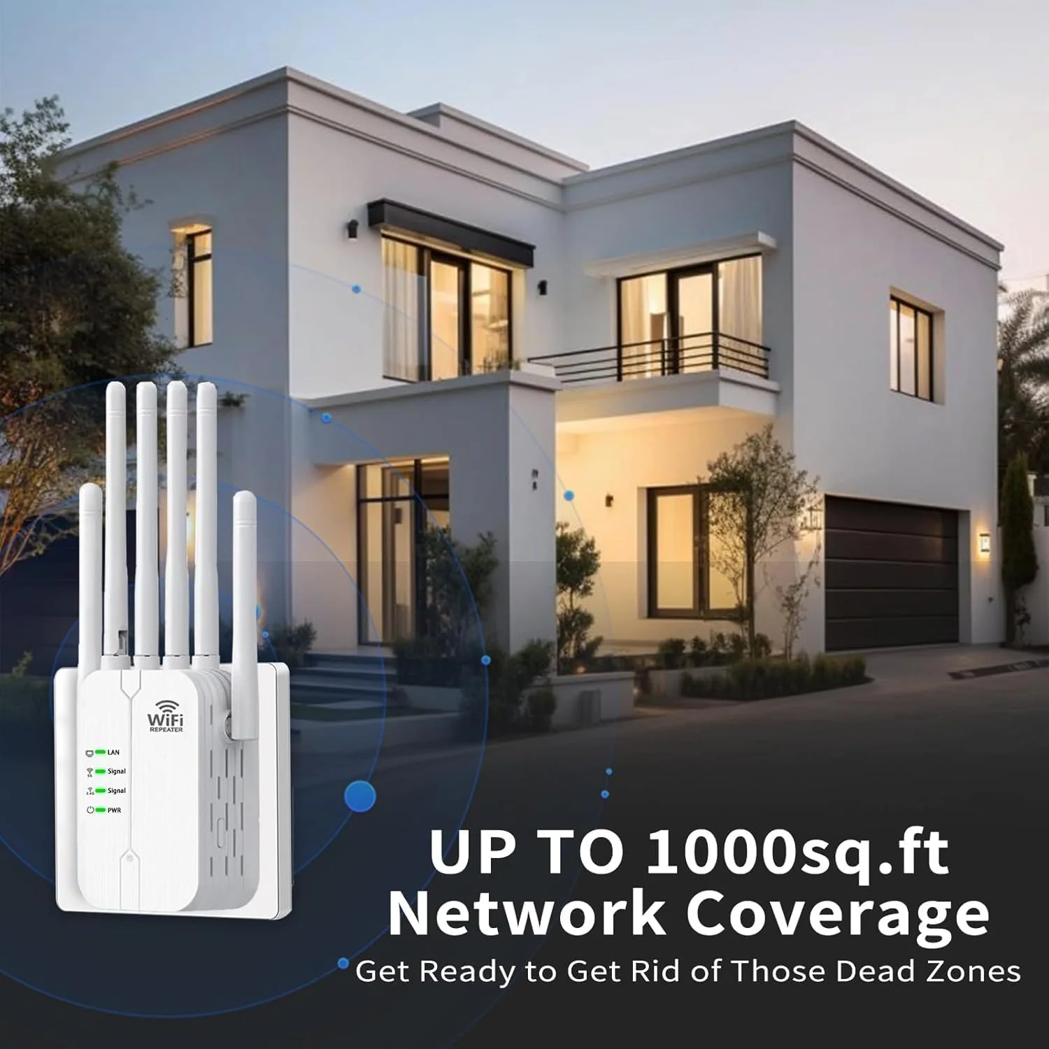 تقویت کننده سیگنال وای فای جدید 2025، توسعه دهنده وای فای، تکرار کننده وای فای با پورت اترنت، 6 آنتن 360 درجه، پوشش تا 11000 فوت مربع برای 35+ دستگاه تکرار کننده وای فای خانگی راه اندازی با یک ضربه (AP610M)