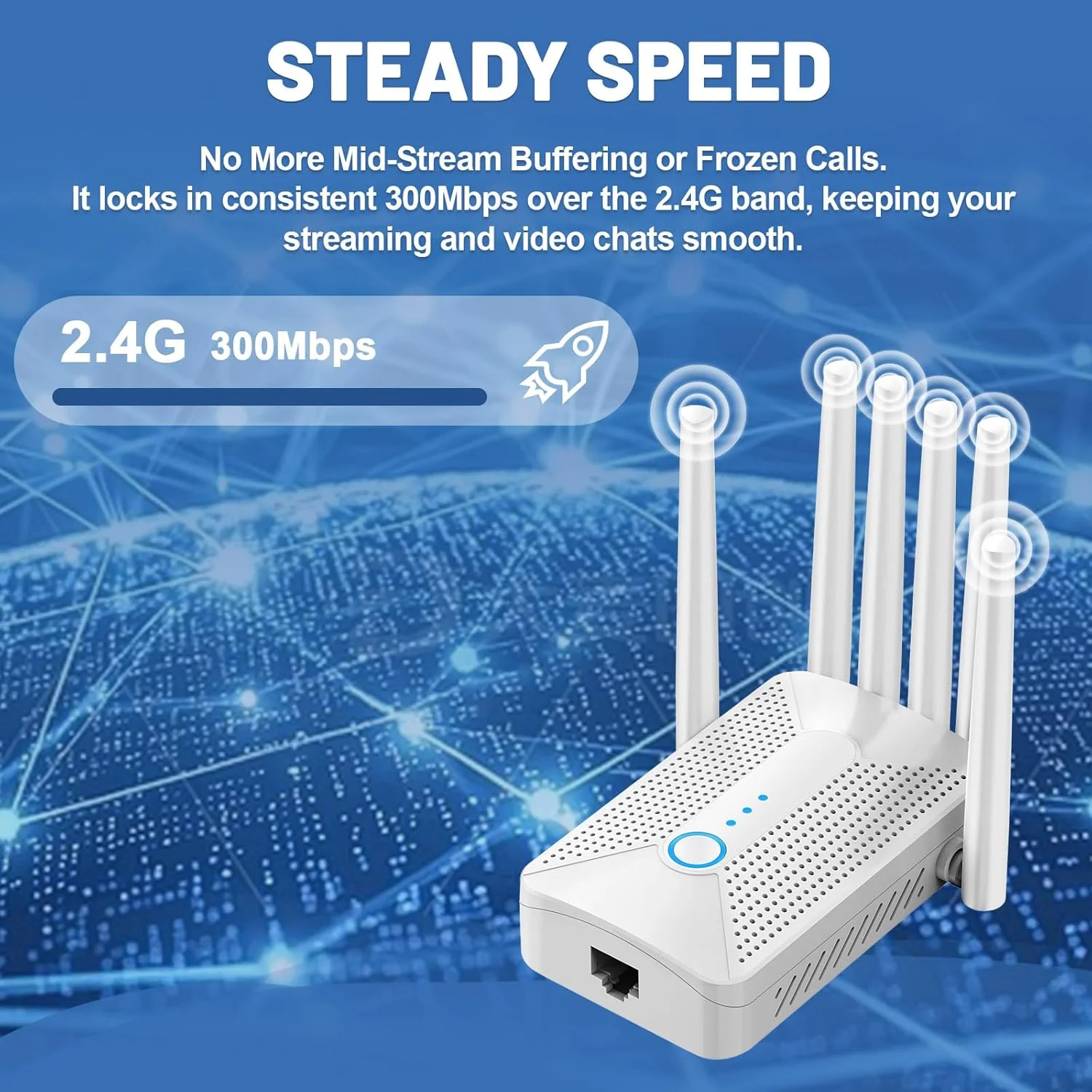 تقویت کننده WiFi، تکرار کننده WiFi، تقویت کننده سیگنال WiFi، تقویت کننده اینترنت WiFi، 6 آنتن، پوشش 10000 فوت مربع، نصب آسان، سرعت اینترنت پایدار و سریع، مناسب برای خانه و شرکت