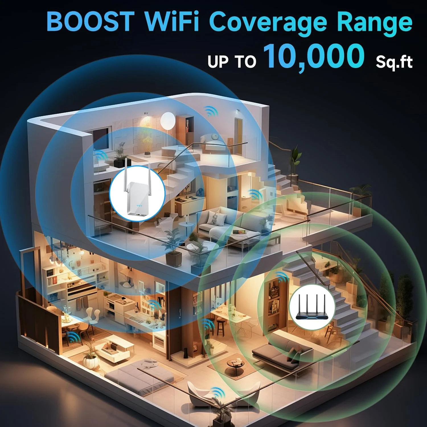 تقویت کننده سیگنال وای فای 2026، نسل جدید تقویت کننده اینترنت برای خانه، 4 برابر سریعتر، پوشش تا 900 متر مربع، تکرار کننده وای فای با پورت اترنت، تقویت کننده بی سیم برد بلند، نصب آسان (سفید)