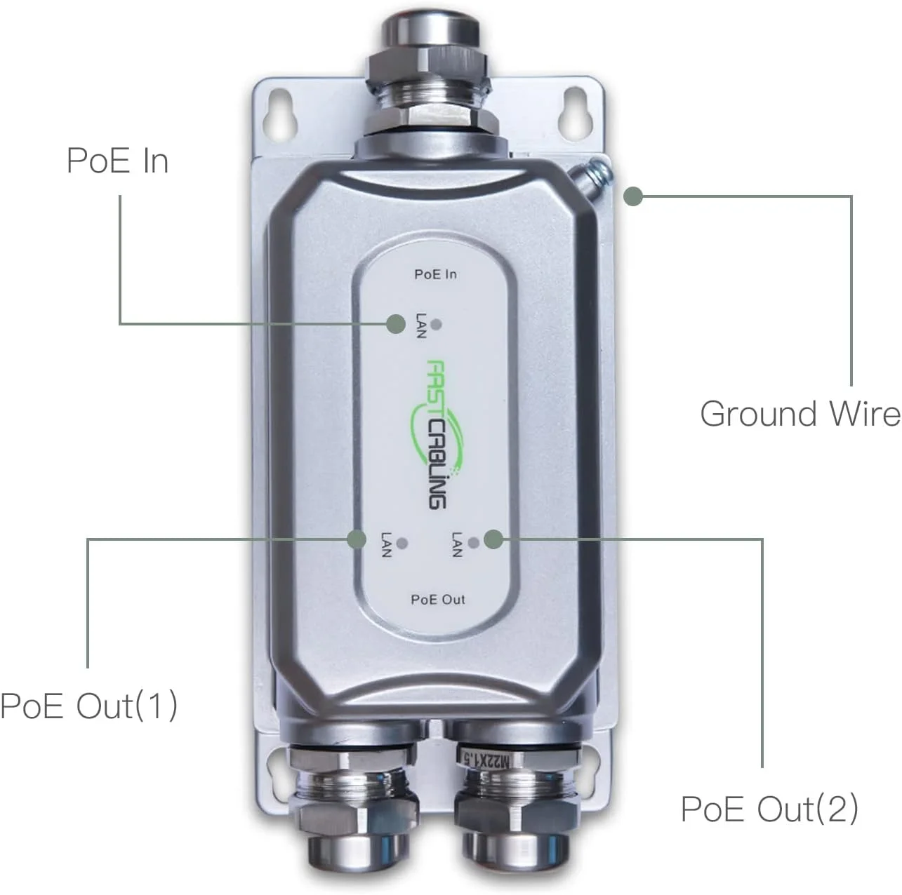 افزایش دهنده PoE بیرونی 90 واتی FASTCABLING، 2 پورت، درجه صنعتی، تکرار کننده PoE تا 100 متر برای شبکه مش، دوربین های PTZ پرقدرت، ضد آب IP67، طراحی فلزی کامل