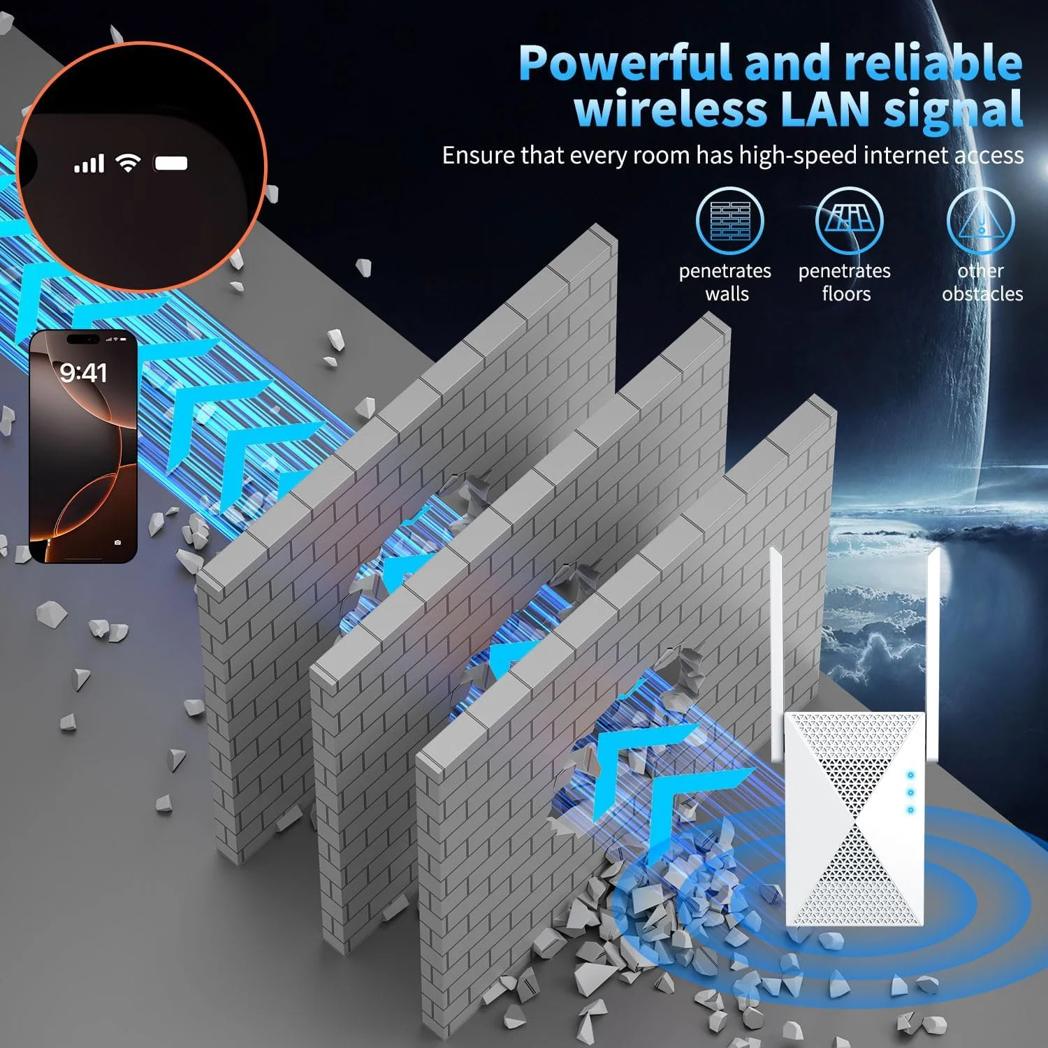 تقویت کننده سیگنال WiFi، توسعه دهنده اینترنت WiFi، با پورت اترنت، تکرار کننده بی سیم برای خانه، برد بلند، پوشش تا 1300 متر مربع، کار با همه روترها، نصب آسان