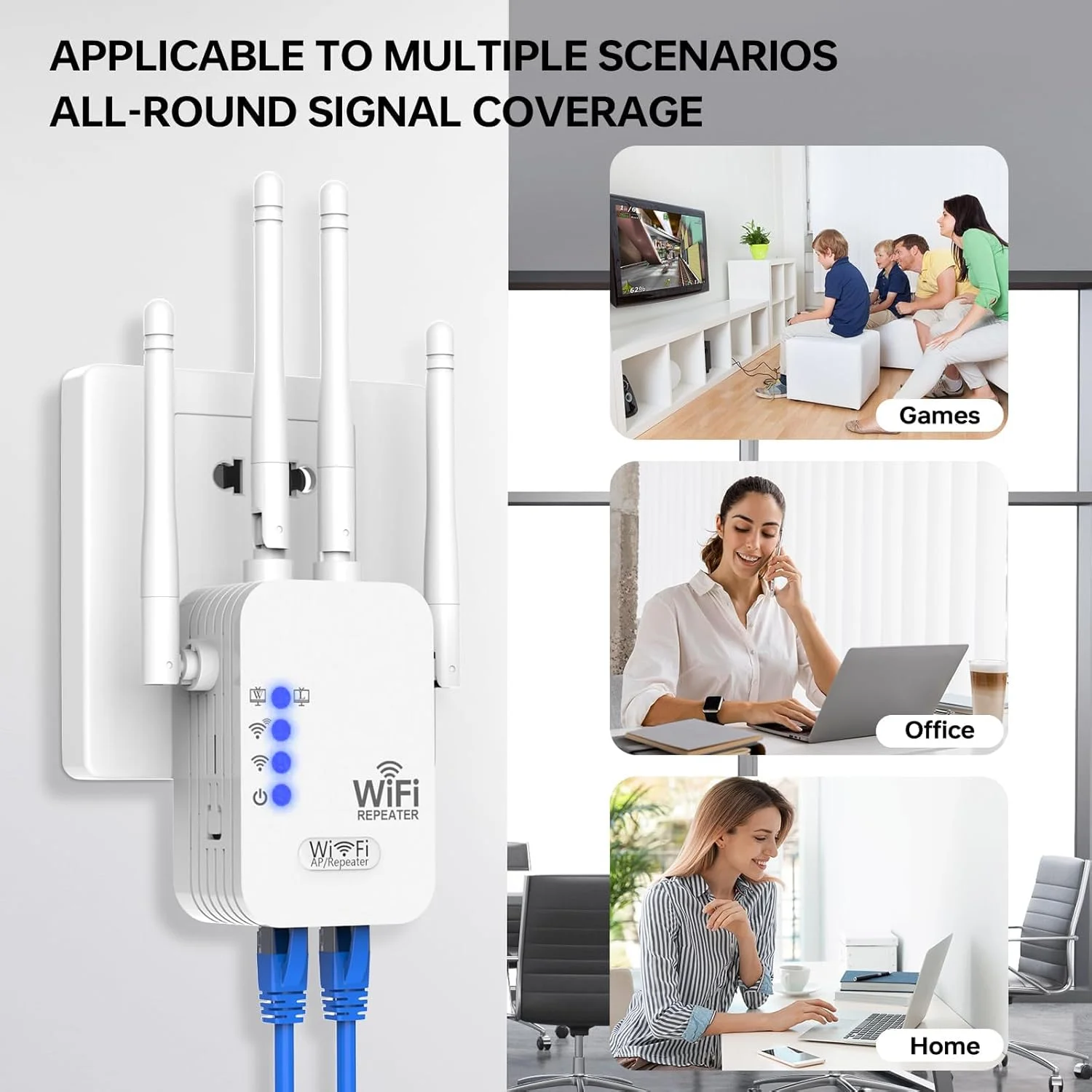 تقویت کننده WiFi، تقویت کننده سیگنال WiFi برای خانه تا 830 متر مربع 5G/2.4G، توسعه دهنده محدوده WiFi، تکرار کننده بی سیم، تقویت کننده برد بلند با پورت اترنت، سازگار با الکسا