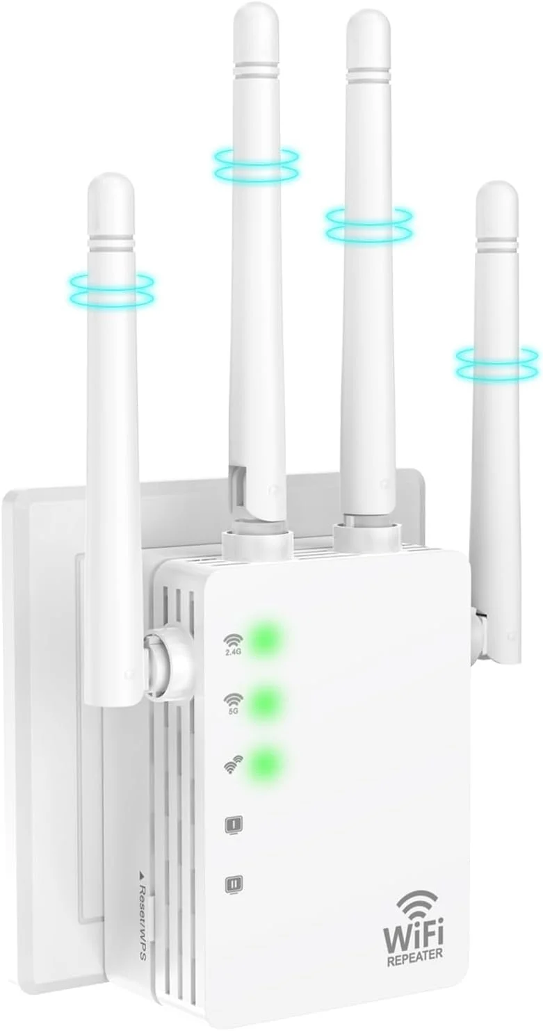 تقویت کننده WiFi، تقویت کننده سیگنال WiFi دو بانده (5.8G و 2.4G) پوشش تکرار کننده بی سیم تا 12880 فوت مربع و 105 دستگاه، راه اندازی 1 لمسی، پشتیبانی از پورت اترنت، سرعت بالاتر