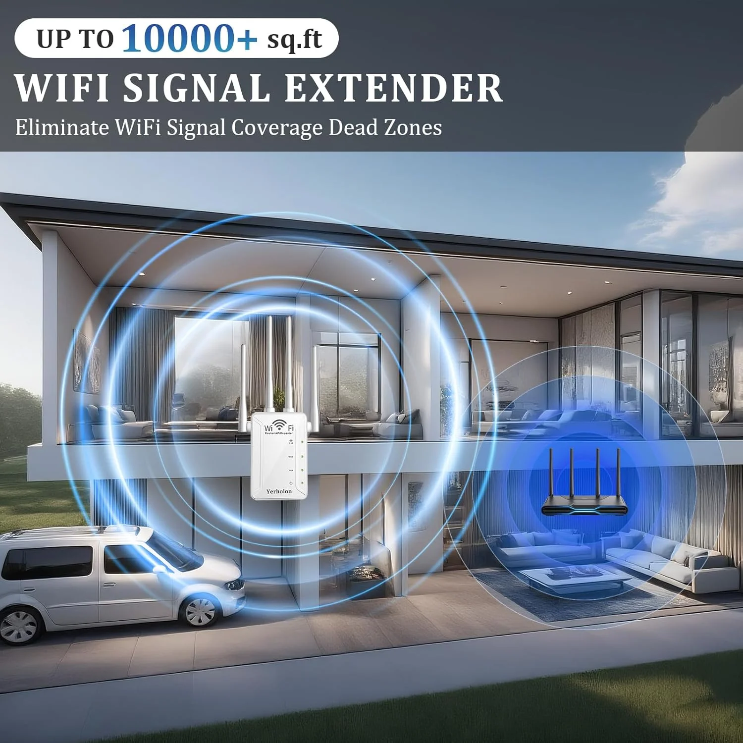 تقویت کننده سیگنال وای فای برای خانه، پوشش تا 900 متر مربع، تقویت کننده وای فای، تکرار کننده وای فای، تقویت کننده اینترنت بی سیم، تقویت کننده وای فای، توسعه دهنده وای فای با پورت اترنت، پشتیبانی از 150+ دستگاه