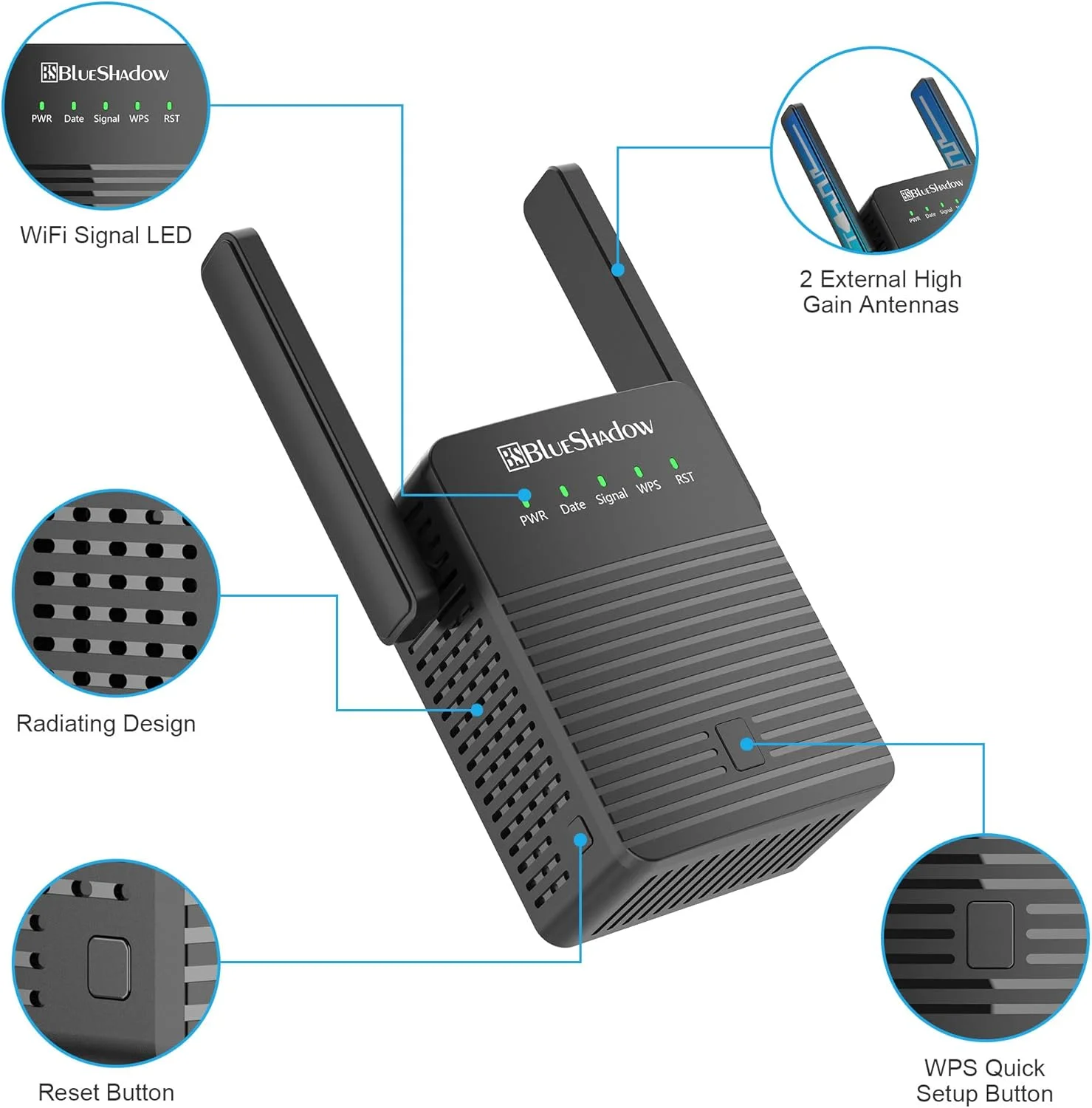 تقویت کننده وای فای جدید 2022، پوشش دهی تا 90 متر مربع و 20 دستگاه با تقویت کننده دو بانده AC 1200، دارای 2 آنتن با بهره بالا (سرعت تا 1200 مگابیت بر ثانیه) با نشانگر LED و دوشاخه دیواری