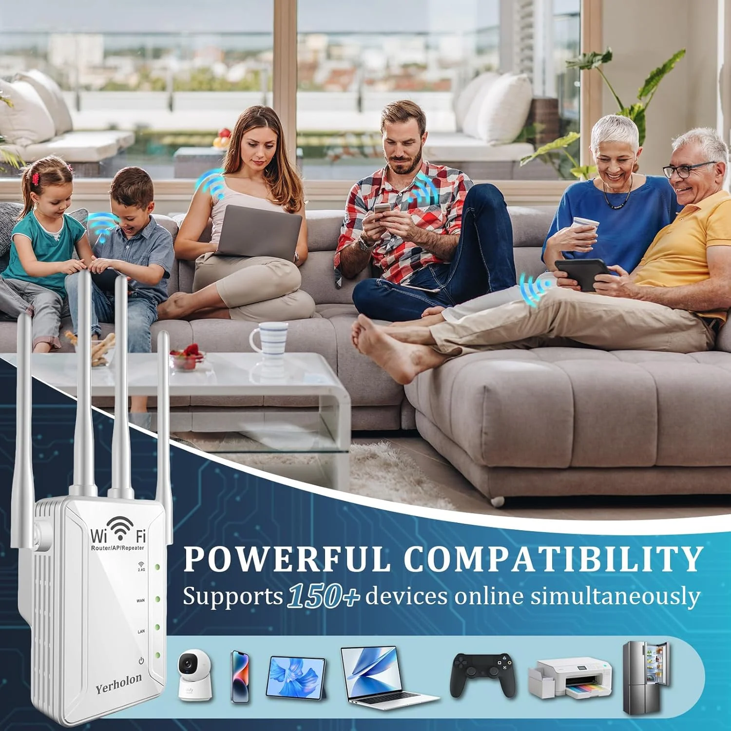 تقویت کننده سیگنال وای فای برای خانه، پوشش تا 900 متر مربع، تقویت کننده وای فای، تکرار کننده وای فای، تقویت کننده اینترنت بی سیم، تقویت کننده وای فای، توسعه دهنده وای فای با پورت اترنت، پشتیبانی از 150+ دستگاه