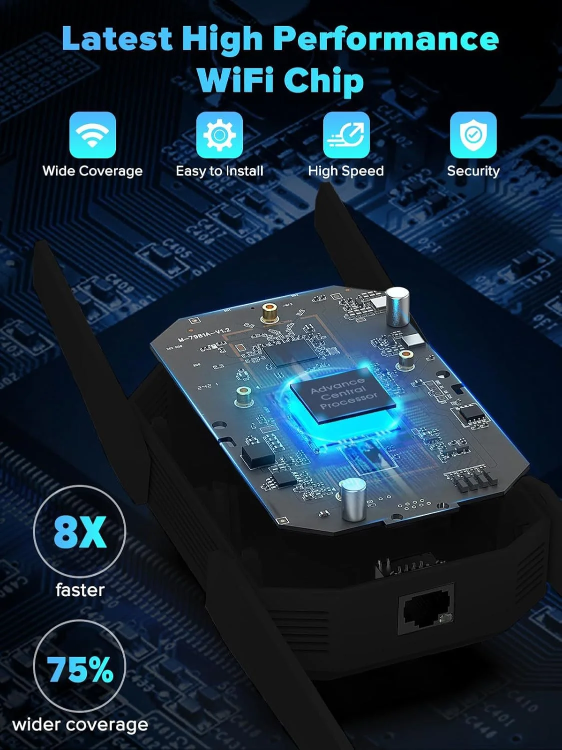 تقویت کننده وای فای 6 AX3000 مدل 2025 - دو بانده (2.4G/5.8G)، تقویت کننده سیگنال وای فای با پورت اترنت گیگابیتی، نقطه دسترسی، بدون نیاز به برنامه، تقویت کننده وای فای برد بلند، راه اندازی آسان و سرعت بیشتر (مشکی)