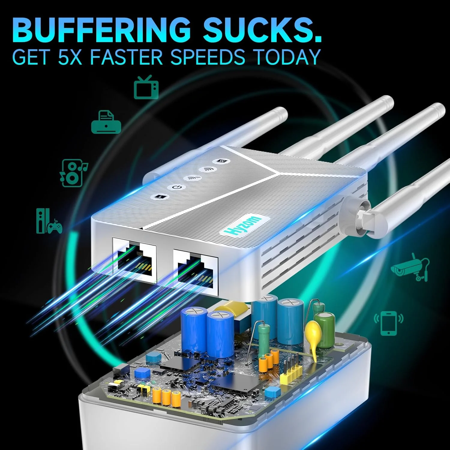 تقویت کننده سیگنال WiFi با پورت اترنت، پوشش دهی تا 8000 فوت مربع | تقویت کننده اینترنت 50٪ سریعتر، راه اندازی آسان، تکرار کننده بی سیم، سفید