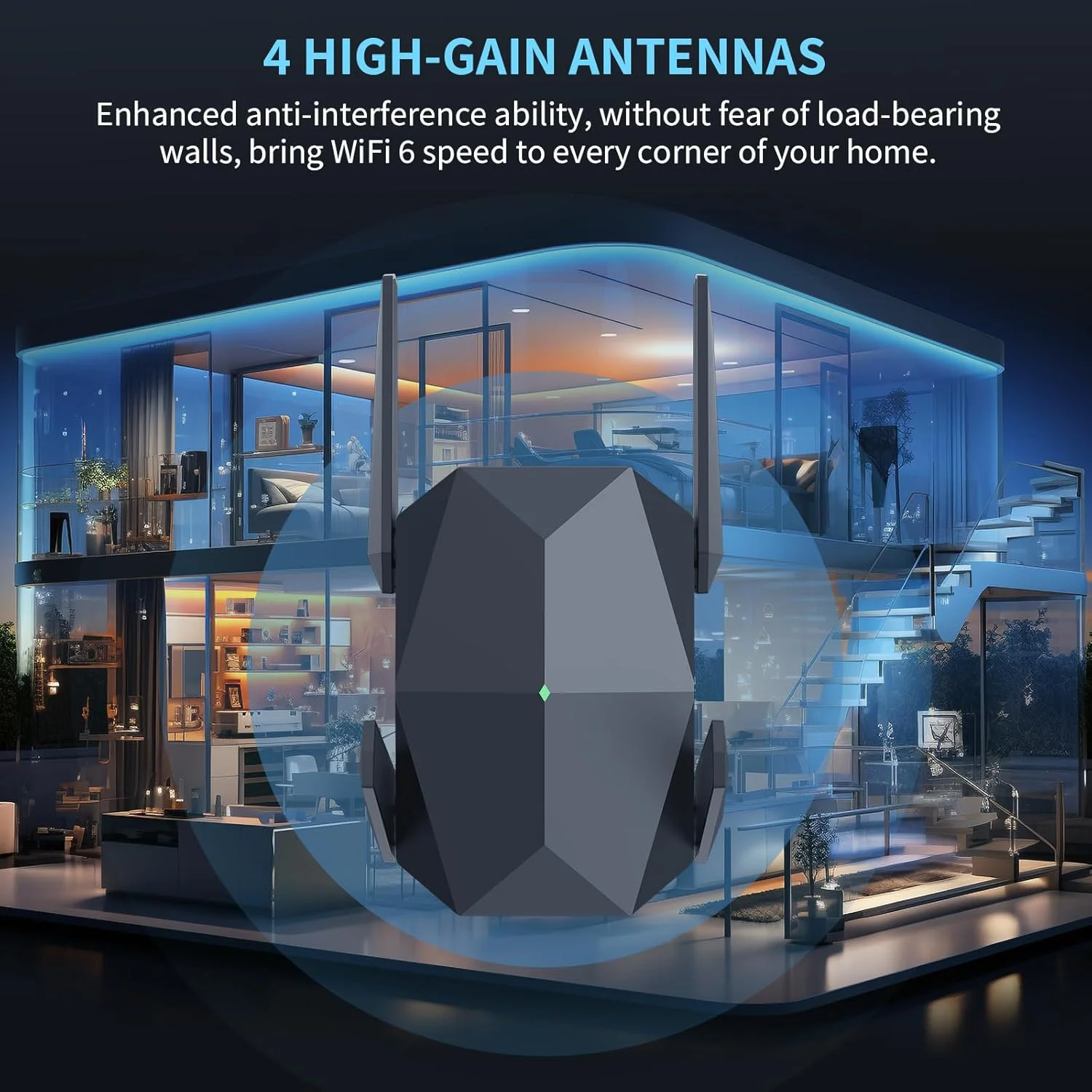تقویت کننده محدوده وای فای 6 AX3000 مدل 2024، تقویت کننده سیگنال وای فای با پورت اترنت گیگابیتی، دو بانده (2.4G و 5.8G)، پوشش دهی سریعتر و گسترده تر (آبی)