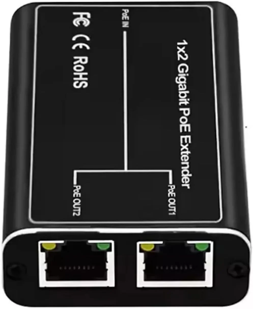 افزایش دهنده POE گیگابیتی DC 44V-55V، انتقال 100 متری اضافی، IEEE802.3af/at، 1 به 2 تکرار کننده POE RJ45