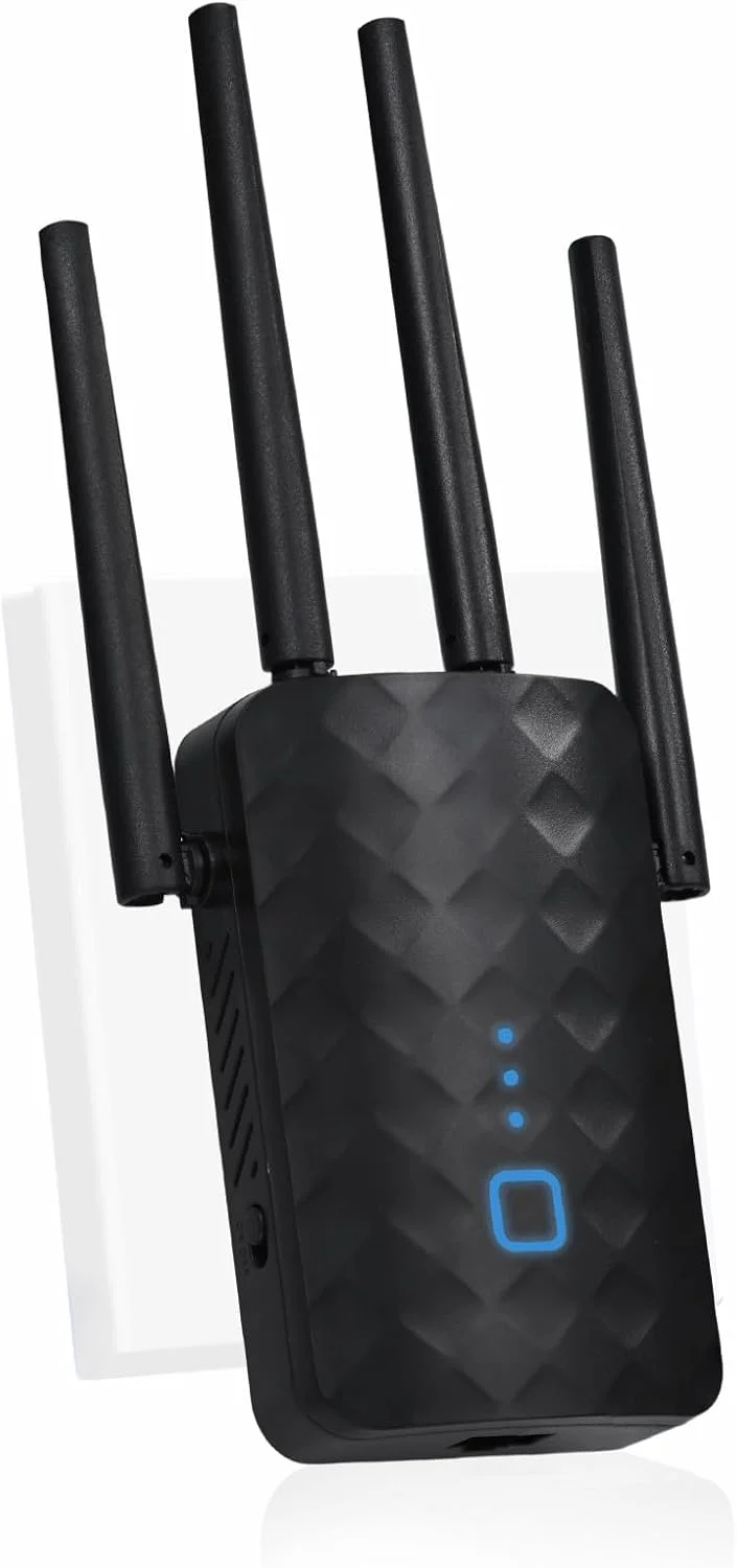 تقویت کننده سیگنال وای فای 2025 برای خانه، AC1200Mbps دو بانده (5 گیگاهرتز/2.4 گیگاهرتز)، پوشش تا 10000 فوت مربع، تکرار کننده بی سیم با پورت اترنت (مشکی) با نصب آسان