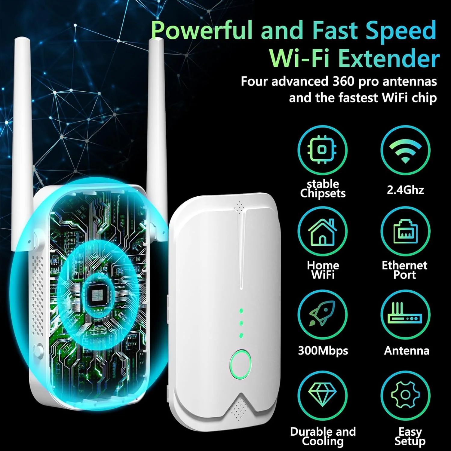 تقویت کننده WiFi، تقویت کننده سیگنال WiFi تا 830 متر مربع و 50 دستگاه، توسعه دهنده محدوده WiFi، تکرار کننده بی سیم اینترنت، تقویت کننده برد بلند با پورت اترنت، راه اندازی با یک ضربه، نقطه دسترسی، سازگار با الکسا