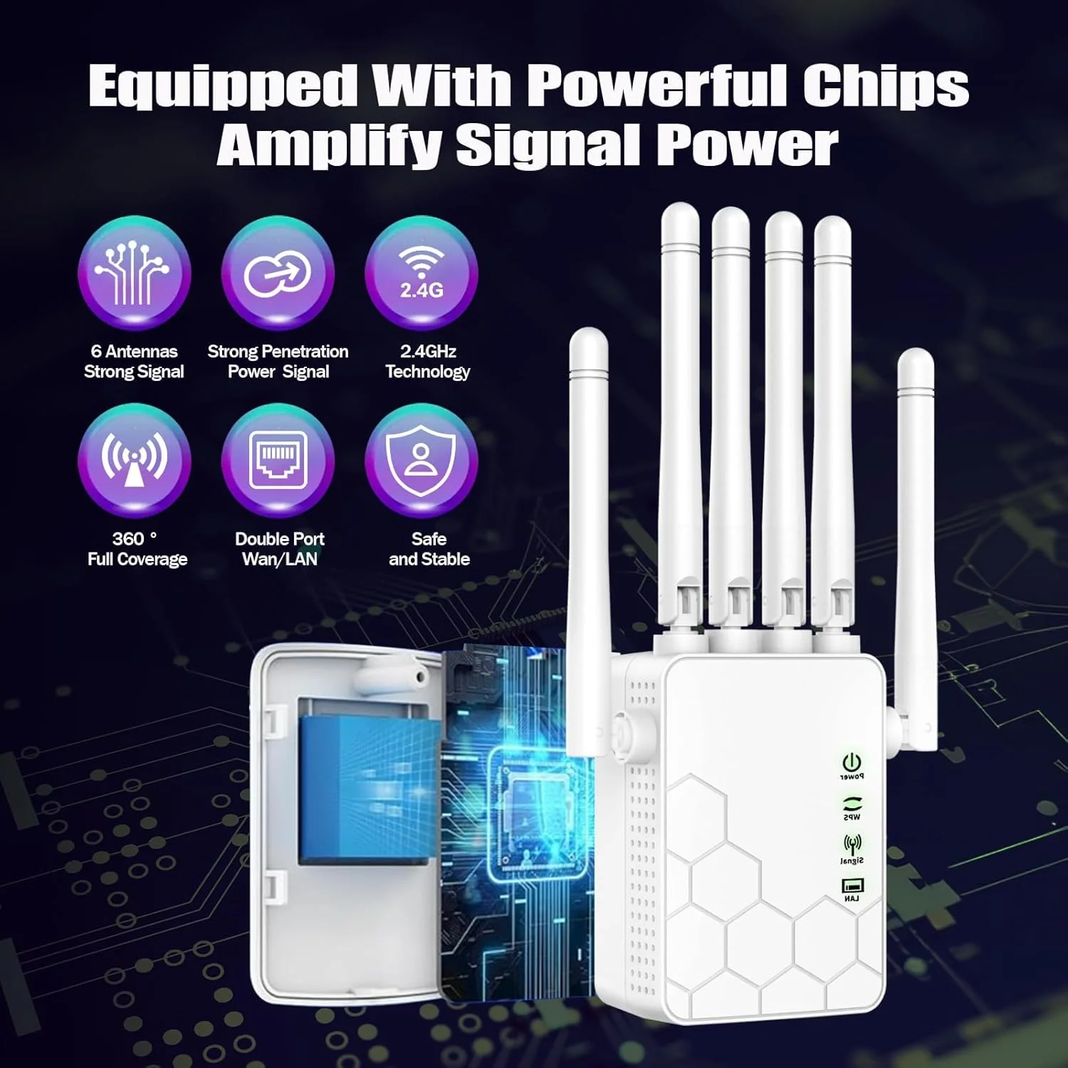 تقویت کننده سیگنال WiFi جدید 2025، تقویت کننده WiFi سریعتر جدید با 6 آنتن، 2 پورت اترنت، پوشش تا 1021 متر مربع، تقویت کننده روتر بی سیم تکرار کننده WiFi دوربرد، راه اندازی آسان با 1 ضربه