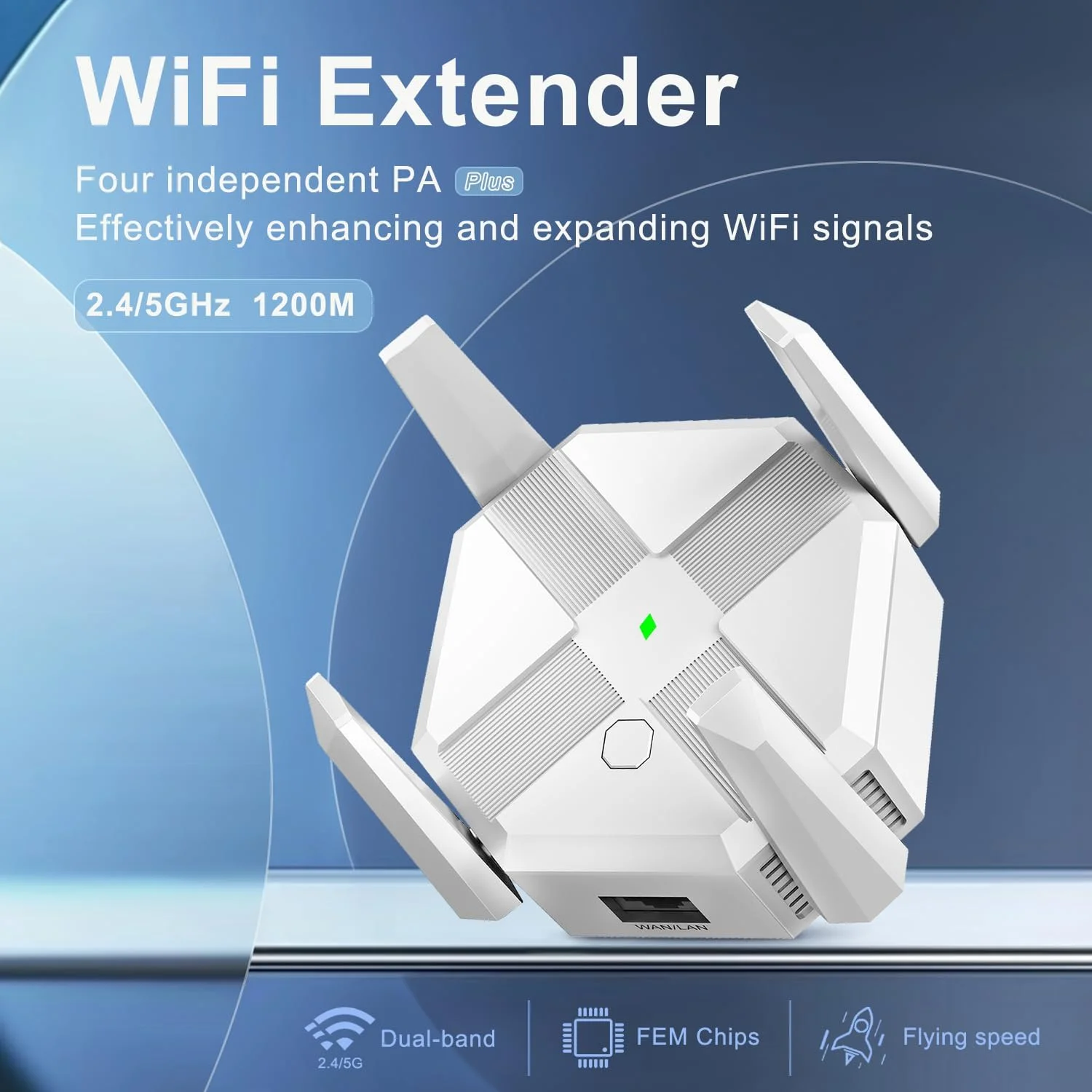 تقویت کننده سیگنال وای فای، توسعه دهنده وای فای، 1200 مگابیت بر ثانیه دو بانده 5 گیگاهرتز/2.4 گیگاهرتز، تقویت کننده سیگنال با پوشش گسترده تر، با پورت اترنت، پشتیبانی از 40 دستگاه تکرار کننده وای فای، نصب آسان