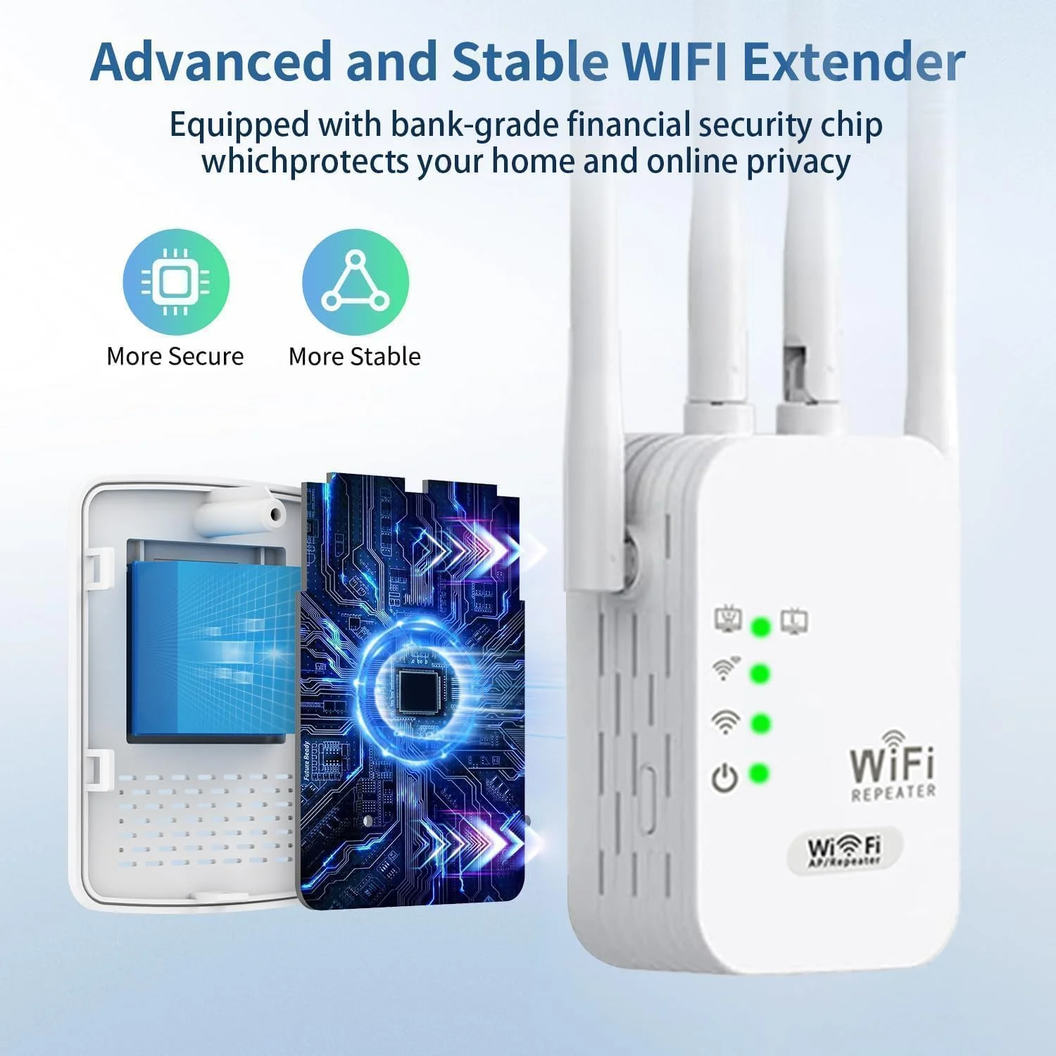 تقویت کننده WiFi سریع 2025، تقویت کننده سیگنال WiFi برای پوشش تا 836 متر مربع برای بیش از 40 دستگاه، تکرار کننده WiFi با 4 آنتن پوشش کامل 360 درجه، راه اندازی 1 لمسی و پورت اترنت