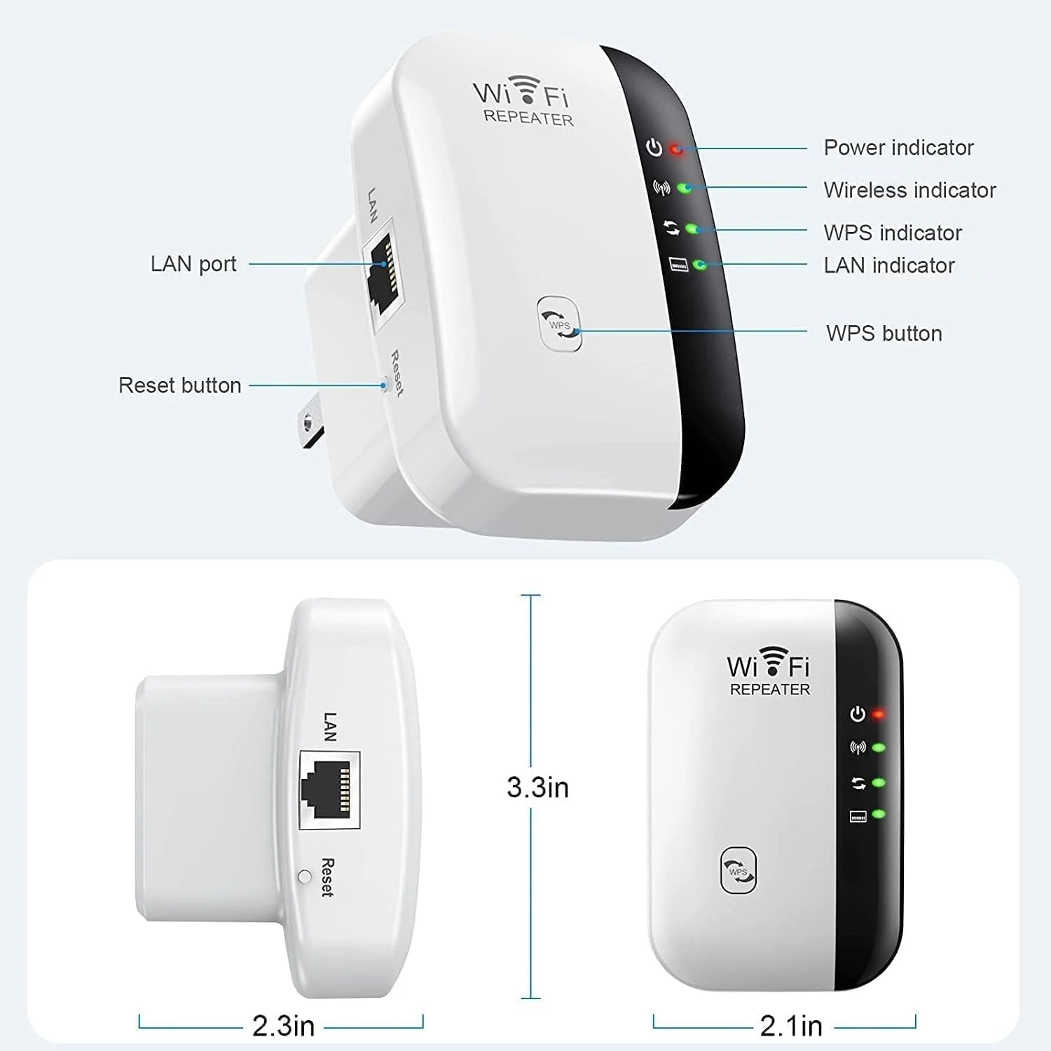 تقویت کننده WiFi، تقویت کننده سیگنال WiFi تا 540 متر مربع و 56+ دستگاه، توسعه دهنده محدوده WiFi، تکرار کننده بی سیم اینترنت، تقویت کننده برد بلند با پورت اترنت، راه اندازی با یک کلید، نقطه دسترسی، سازگار با الکسا تقویت کننده WiFi، تقویت کننده سیگنال WiFi تا 540 متر مربع و 56+ دستگاه، توسعه دهنده محدوده WiFi، تکرار کننده بی سیم اینترنت، تقویت کننده برد بلند با پورت اترنت، راه اندازی با یک کلید، نقطه دسترسی، سازگار با الکسا