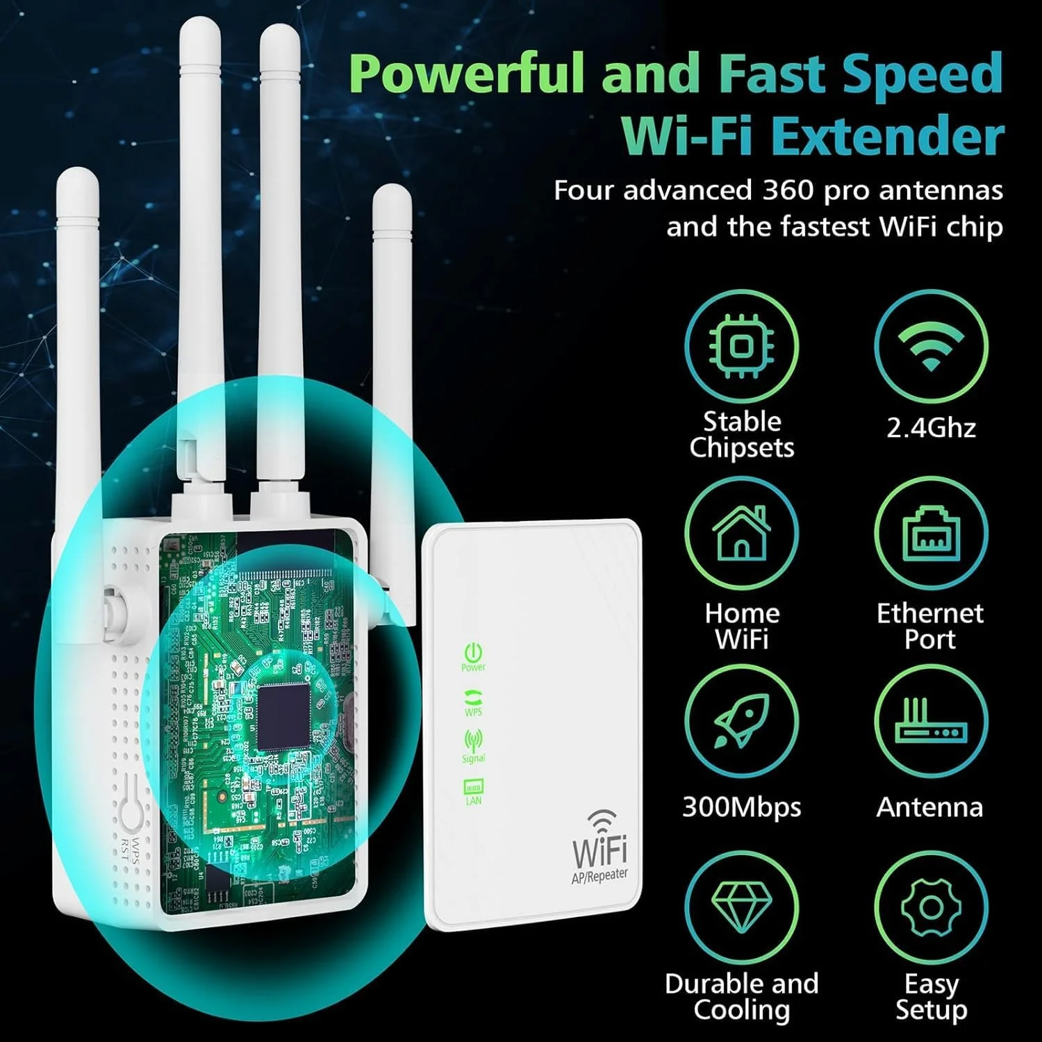 تقویت کننده سیگنال WiFi تا 929 متر مربع و 50+ دستگاه، توسعه دهنده محدوده WiFi، تکرار کننده بی سیم اینترنت، تقویت کننده برد بلند با پورت اترنت، نقطه دسترسی، راه اندازی با 1 کلید، سازگار با الکسا