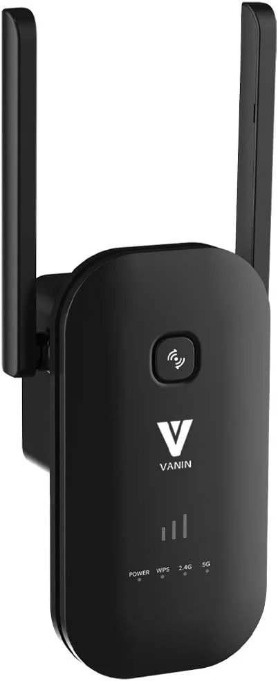 تقویت کننده محدوده وای فای VANIN - تقویت کننده بی سیم سیگنال وای فای 1200 مگابیت در ثانیه، دو باند 2.4 و 5 گیگاهرتز با 2 پورت اترنت گیگابیتی، حالت AP و روتر، پوشش کامل 360 درجه، راه اندازی ساده