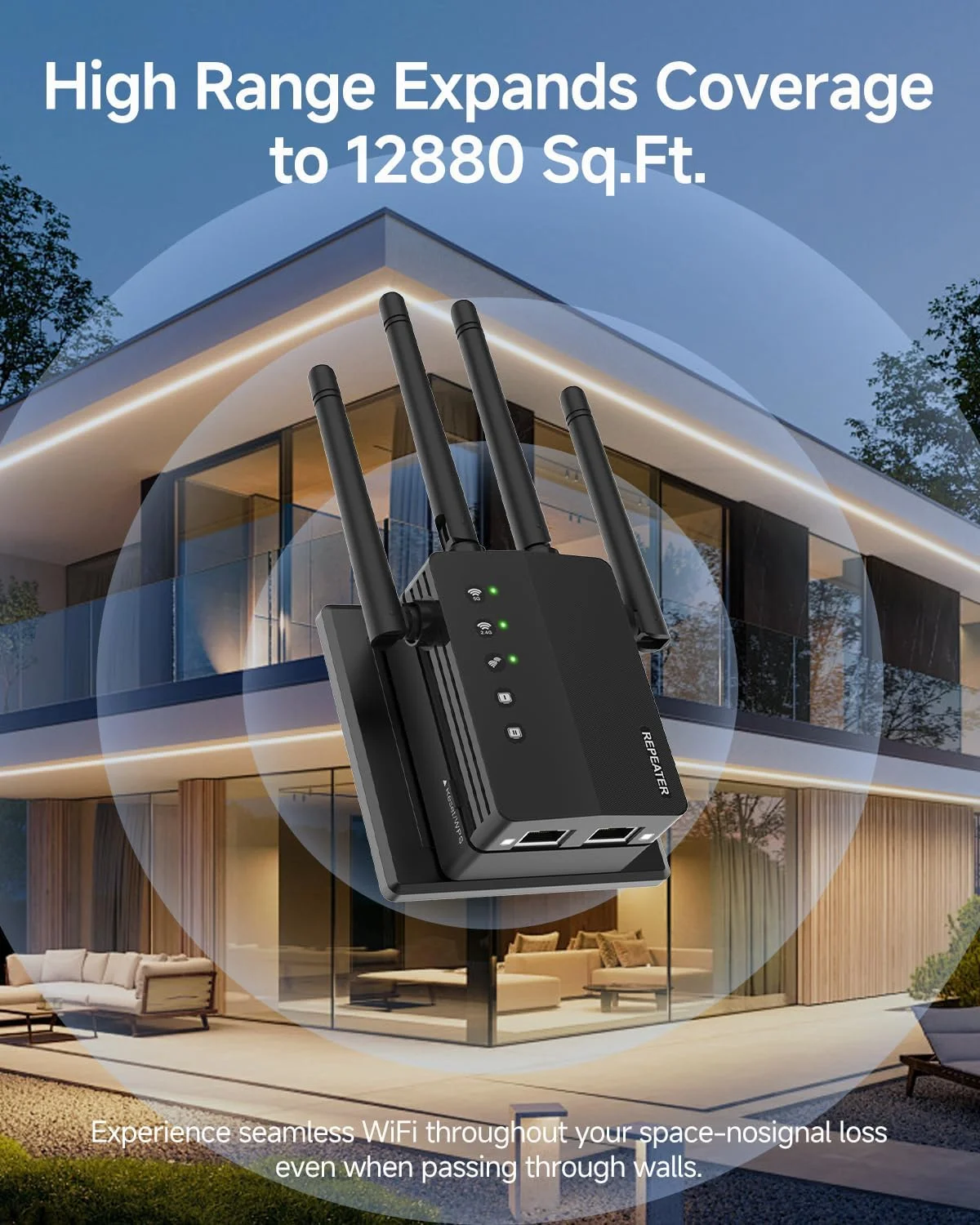 تقویت کننده سیگنال وای فای 1200 مگابیت در ثانیه، پشتیبانی از 105 دستگاه، نصب آسان، توسعه دهنده وای فای با سازگاری گسترده