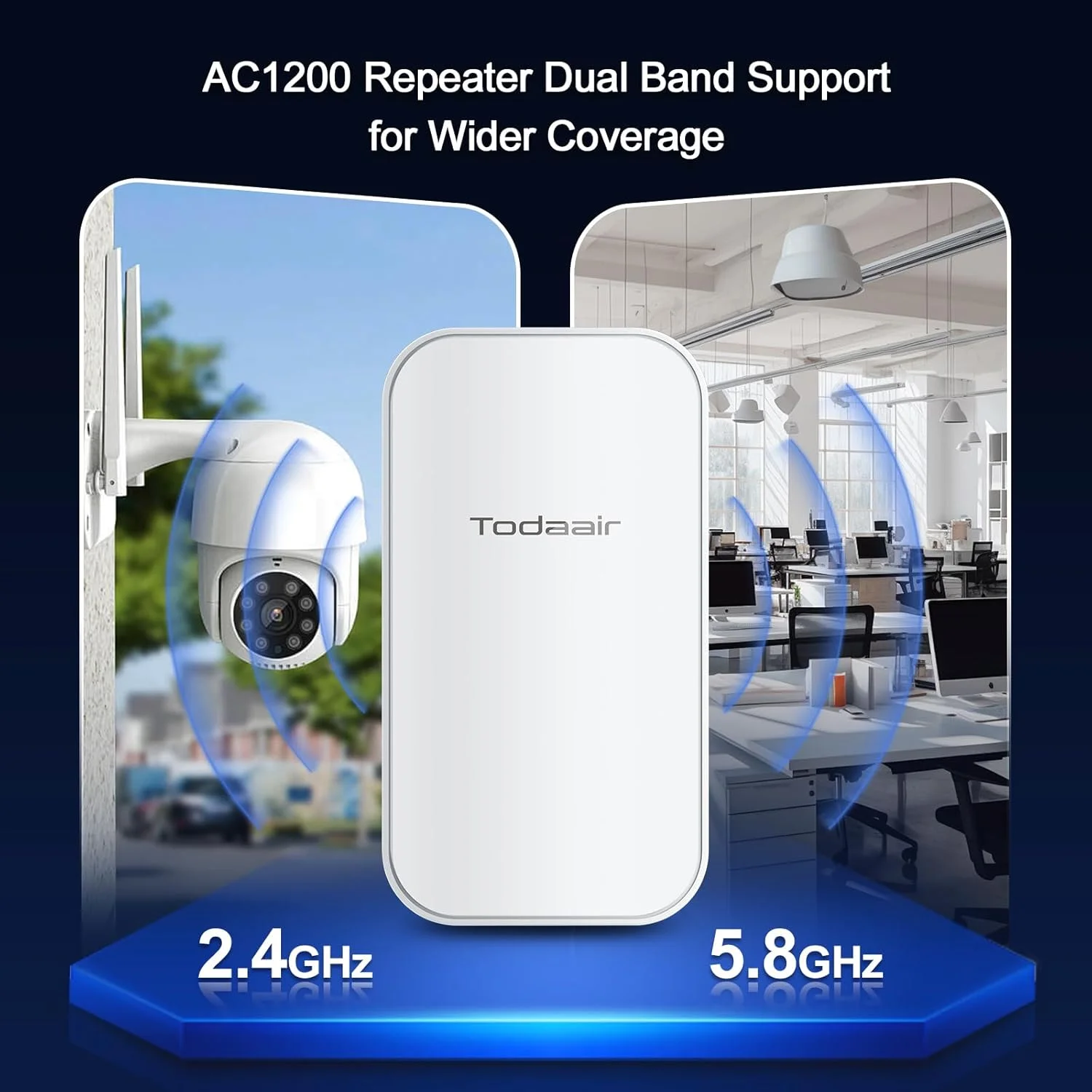 تقویت کننده WiFi فضای باز، 1200 مگابیت بر ثانیه دو بانده | IP65 ضد آب، برد جهت دار 100 متری | تعمیر خودکار، بدون نیاز به برنامه، نصب 2 دقیقه ای، 1 پورت اترنت | پشتیبانی از 65 دستگاه – دوربین ها، زنگ های درب | برای حیاط خلوت، مزرعه