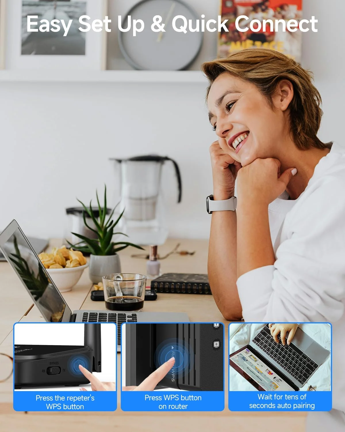 تقویت کننده سیگنال وای فای 1200 مگابیت در ثانیه، پشتیبانی از 105 دستگاه، نصب آسان، توسعه دهنده وای فای با سازگاری گسترده